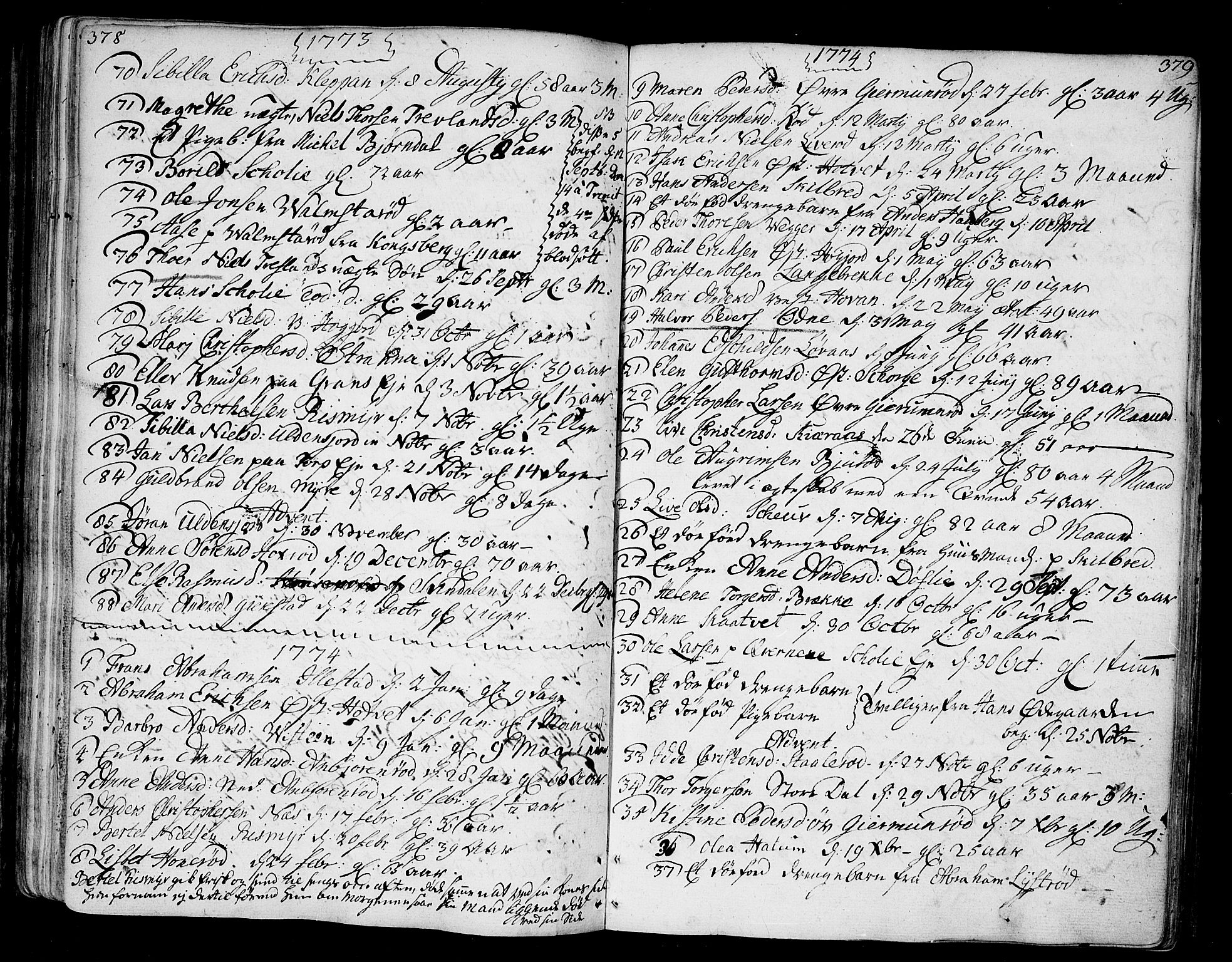 Andebu kirkebøker, AV/SAKO-A-336/F/Fa/L0002: Ministerialbok nr. I 2, 1733-1802, s. 378-379