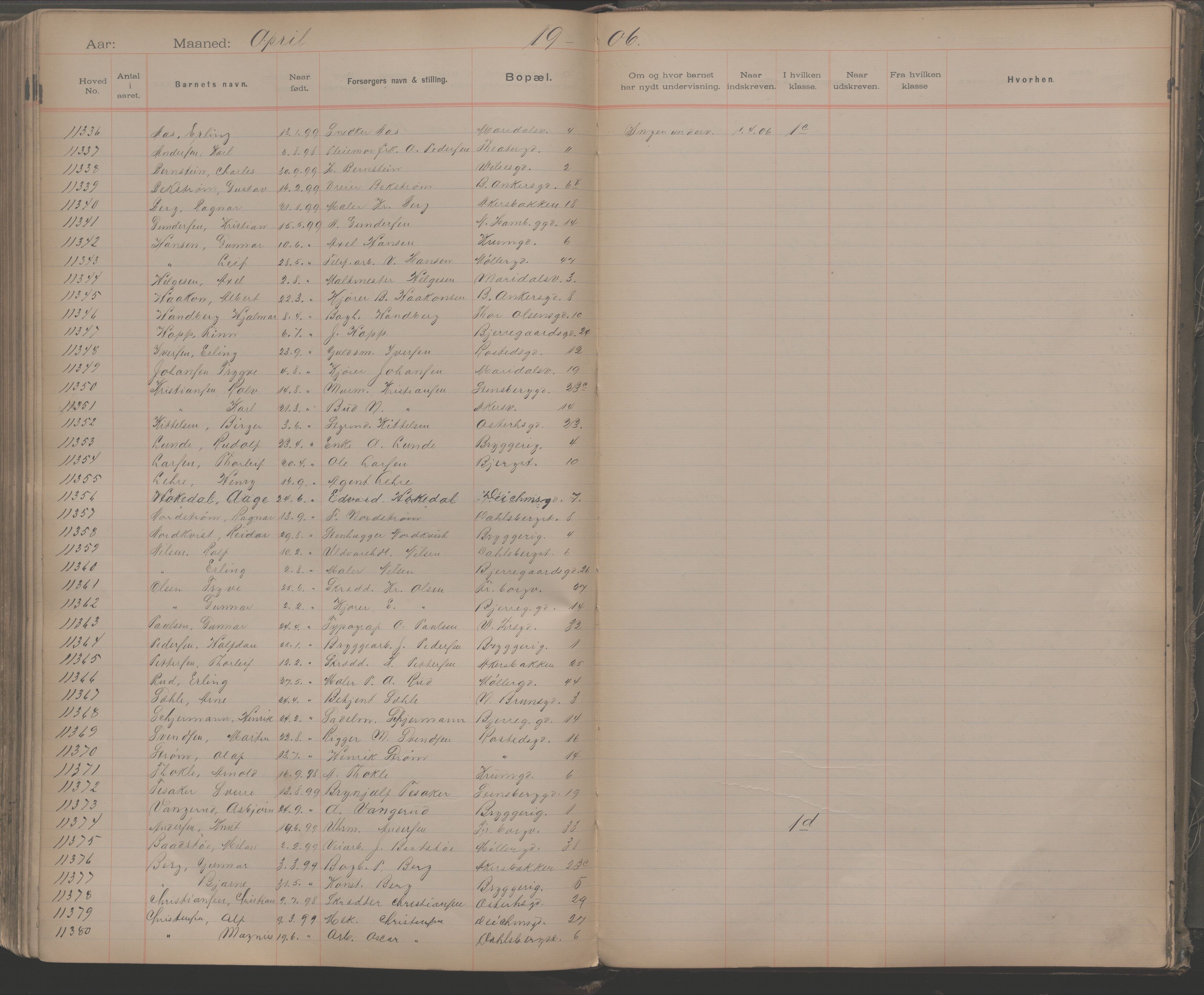 Møllergata skole, OBA/A-20129/F/Fa/L0001: Ut-/innskrivningsprotokoll, 1889-1907, s. 258