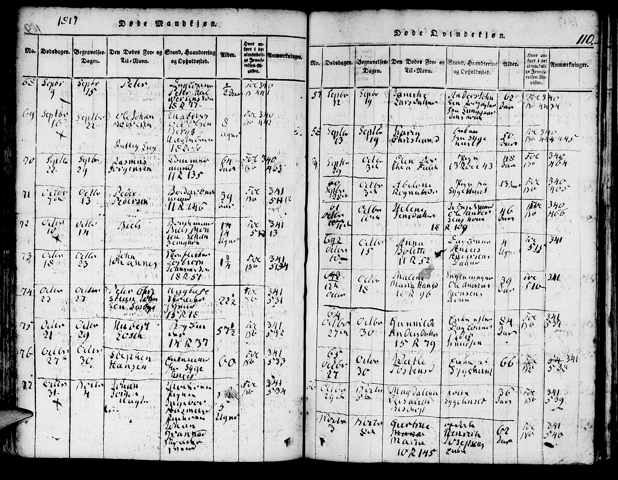 Domkirken sokneprestembete, AV/SAB-A-74801/H/Hab/L0001: Klokkerbok nr. A 1, 1816-1821, s. 110