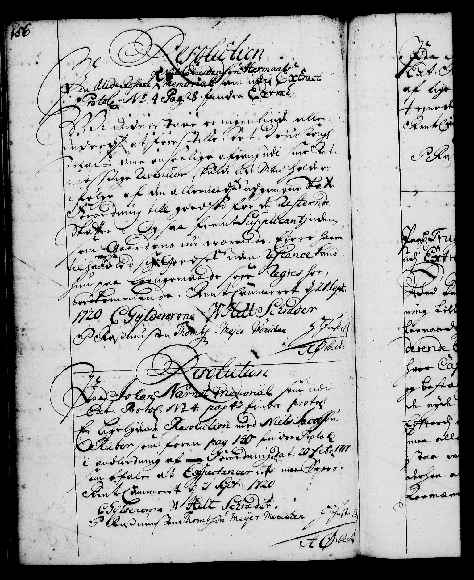 Rentekammeret, Kammerkanselliet, RA/EA-3111/G/Gg/Gga/L0001: Norsk ekspedisjonsprotokoll med register (merket RK 53.1), 1720-1723, s. 156