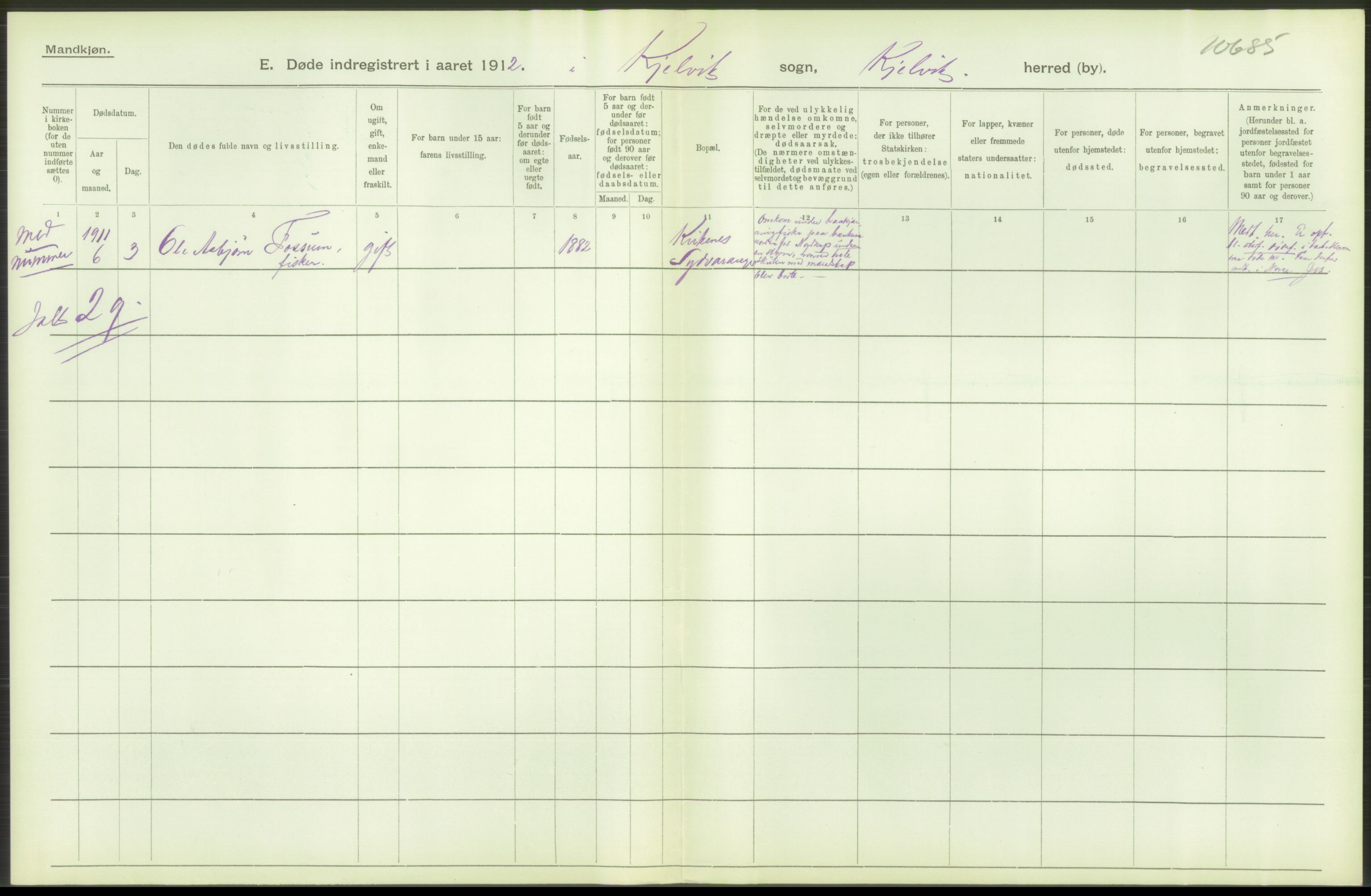 Statistisk sentralbyrå, Sosiodemografiske emner, Befolkning, AV/RA-S-2228/D/Df/Dfb/Dfbb/L0051: Finnmarkens amt: Levendefødte menn og kvinner. Bygder og byer, samt gifte, døde, dødfødte. Bygder og byer., 1912, s. 64