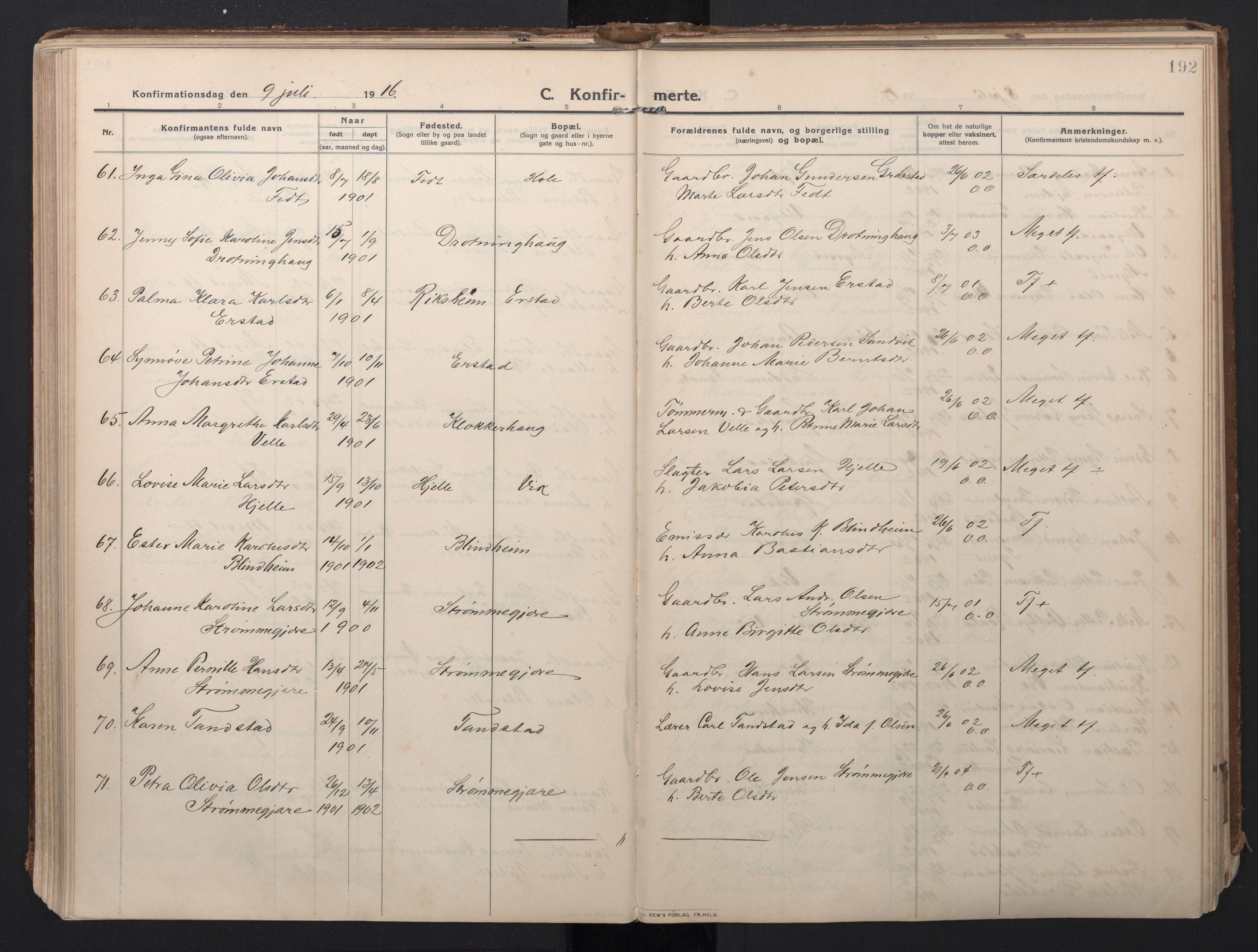 Ministerialprotokoller, klokkerbøker og fødselsregistre - Møre og Romsdal, AV/SAT-A-1454/523/L0337: Ministerialbok nr. 523A04, 1911-1929, s. 192