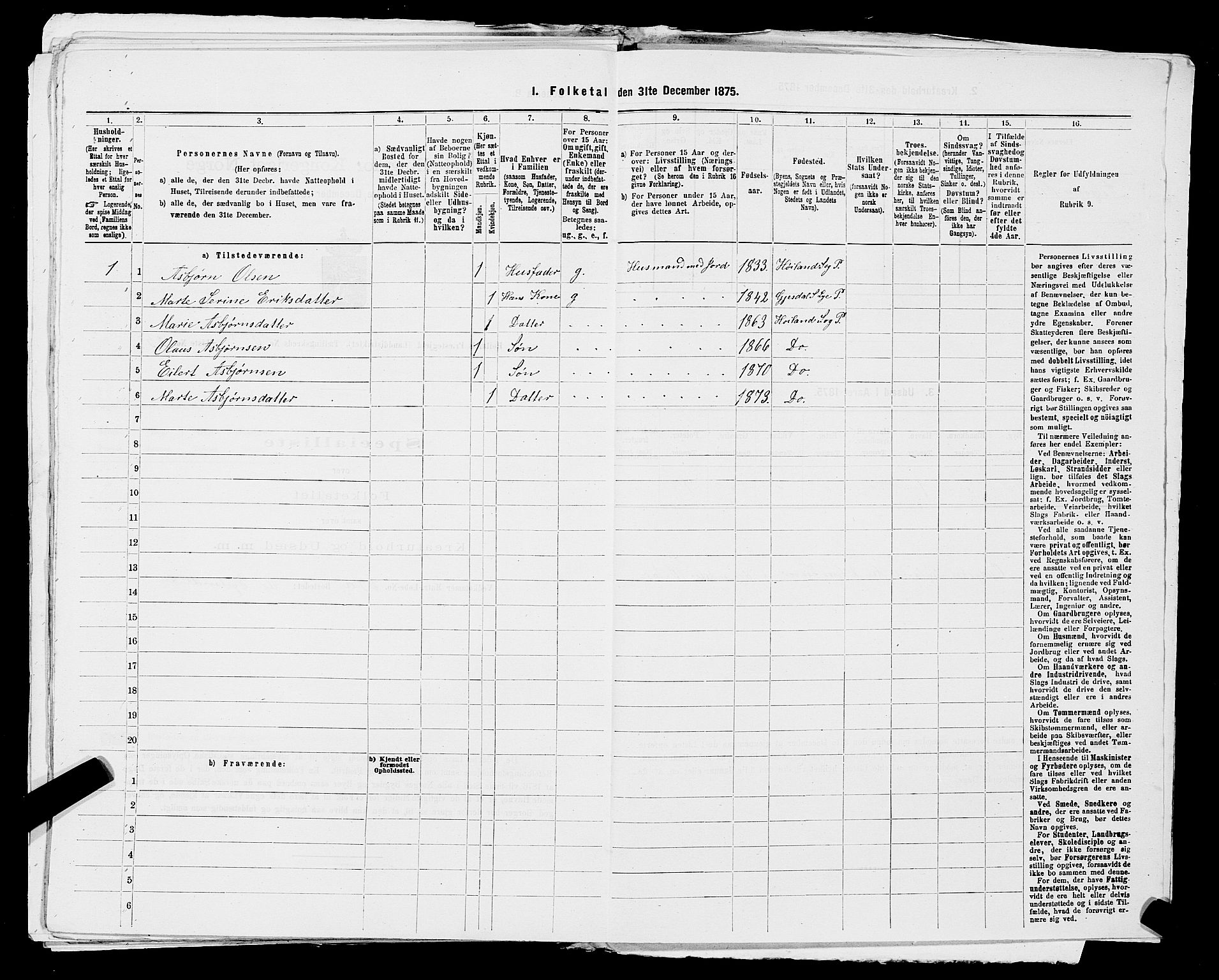 SAST, Folketelling 1875 for 1123L Høyland prestegjeld, Høyland sokn, 1875, s. 1217