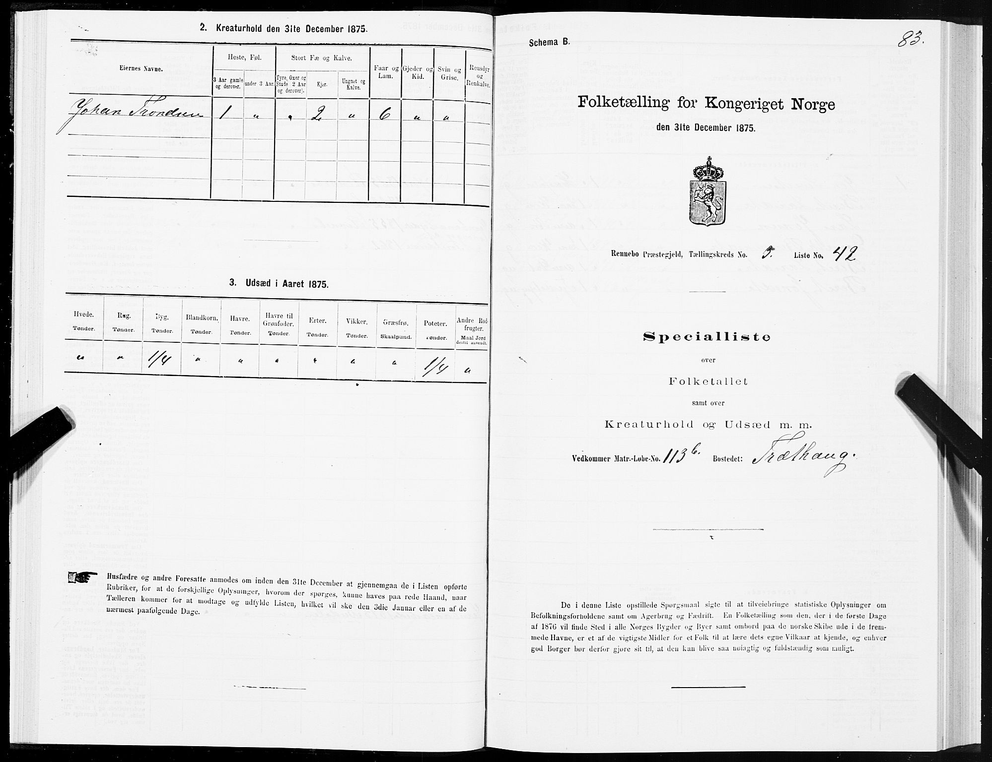 SAT, Folketelling 1875 for 1635P Rennebu prestegjeld, 1875, s. 2083