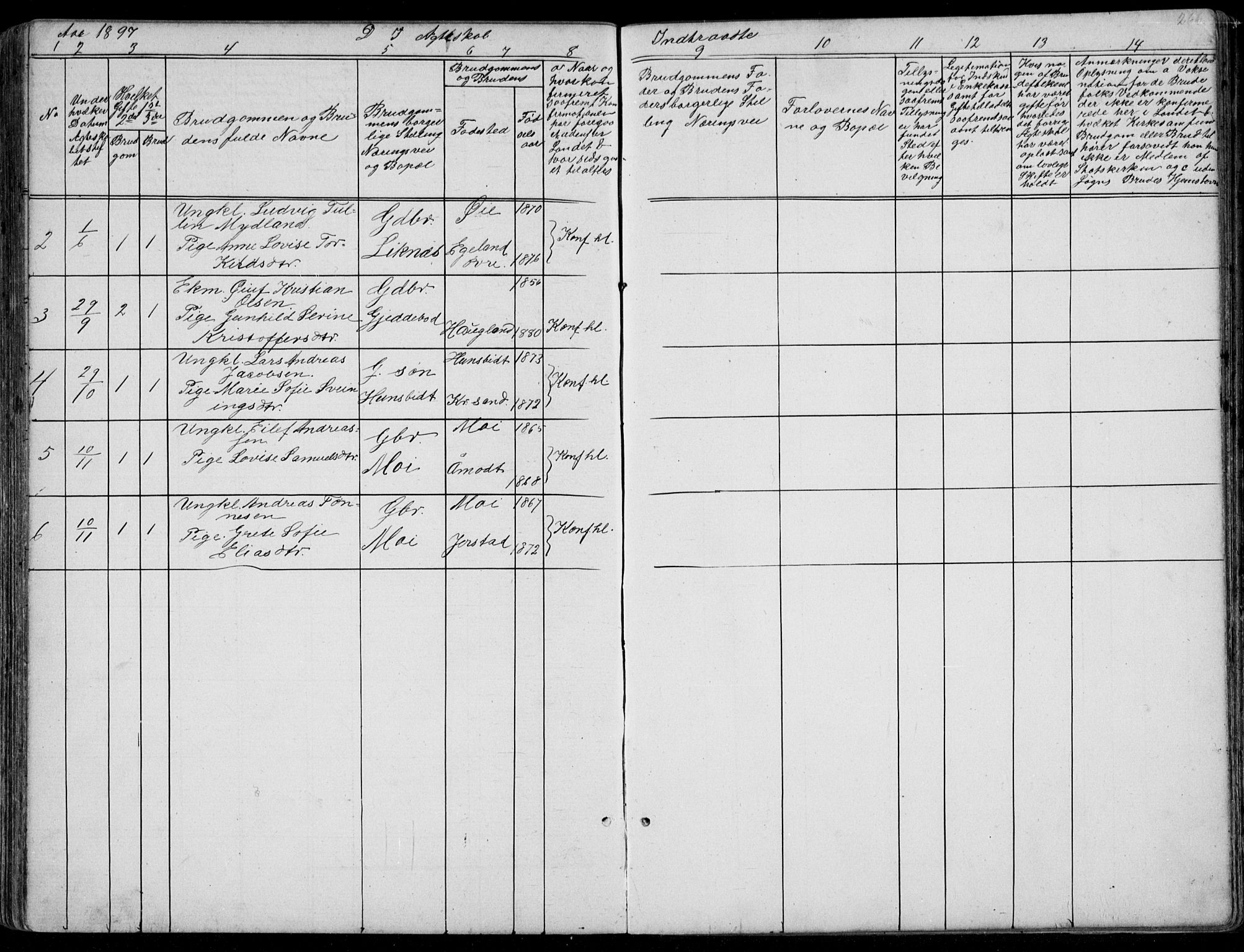 Kvinesdal sokneprestkontor, AV/SAK-1111-0026/F/Fb/Fbb/L0002: Klokkerbok nr. B 2, 1873-1897, s. 266