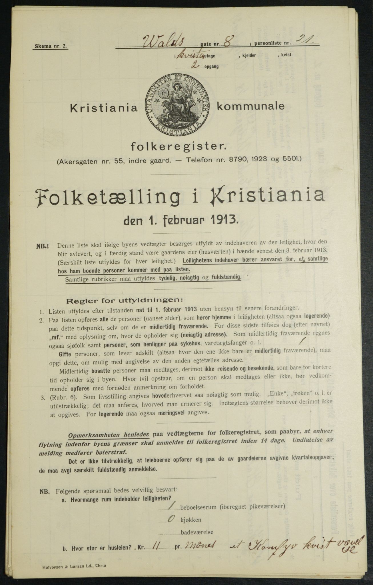 OBA, Kommunal folketelling 1.2.1913 for Kristiania, 1913, s. 121461