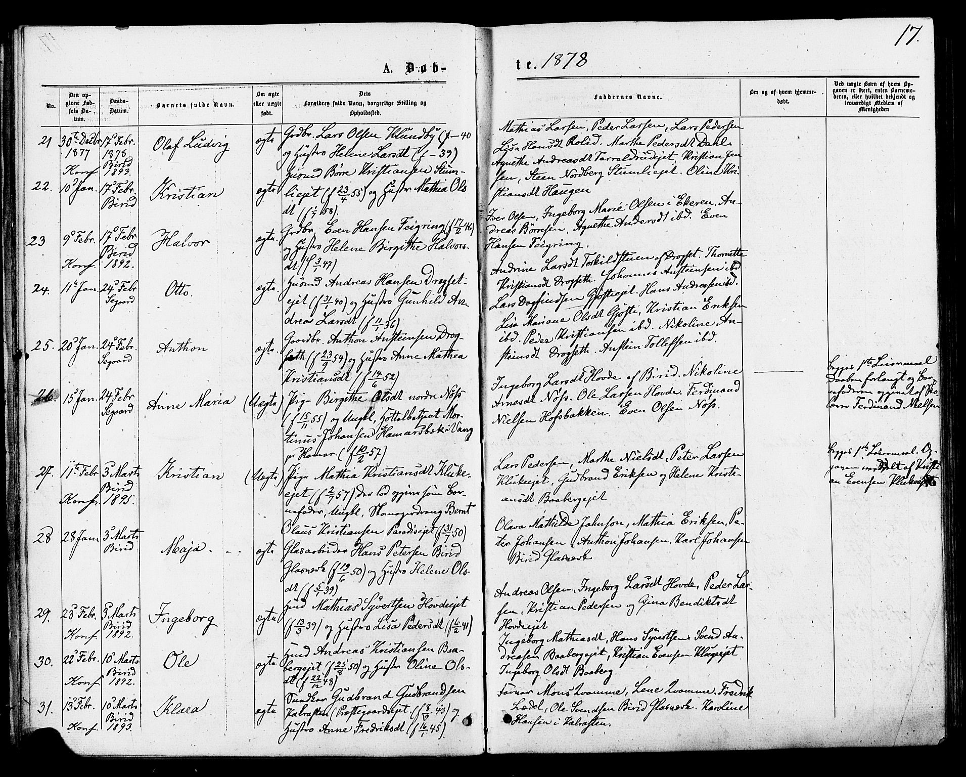 Biri prestekontor, AV/SAH-PREST-096/H/Ha/Haa/L0006: Ministerialbok nr. 6, 1877-1886, s. 17