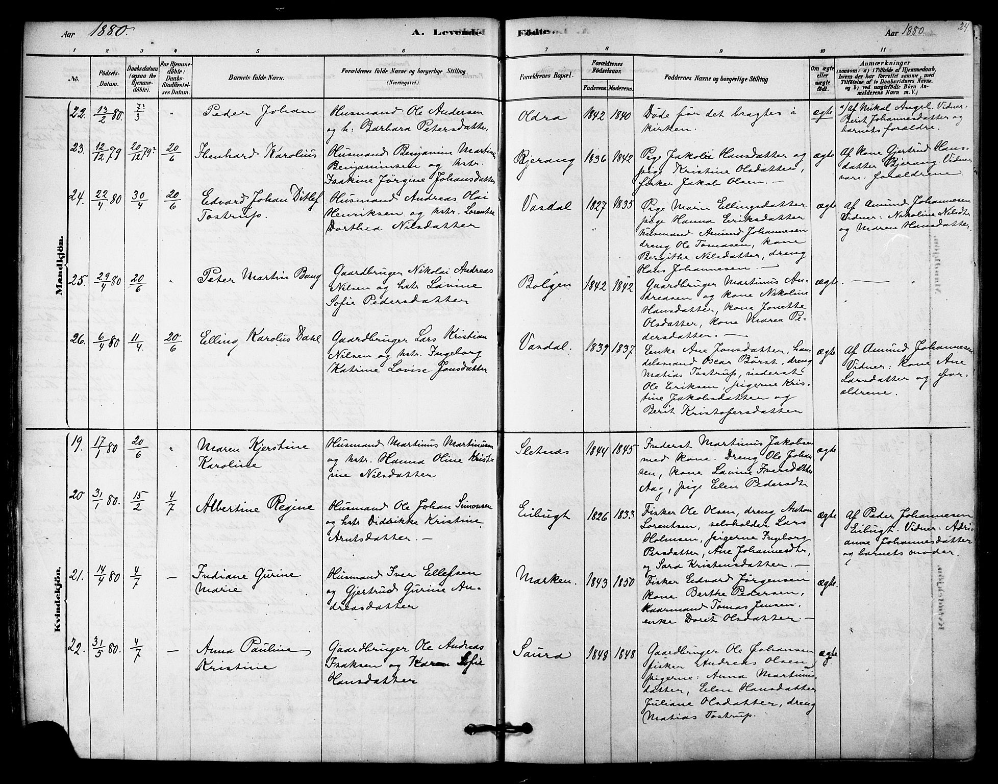 Ministerialprotokoller, klokkerbøker og fødselsregistre - Nordland, AV/SAT-A-1459/843/L0626: Ministerialbok nr. 843A01, 1878-1907, s. 24