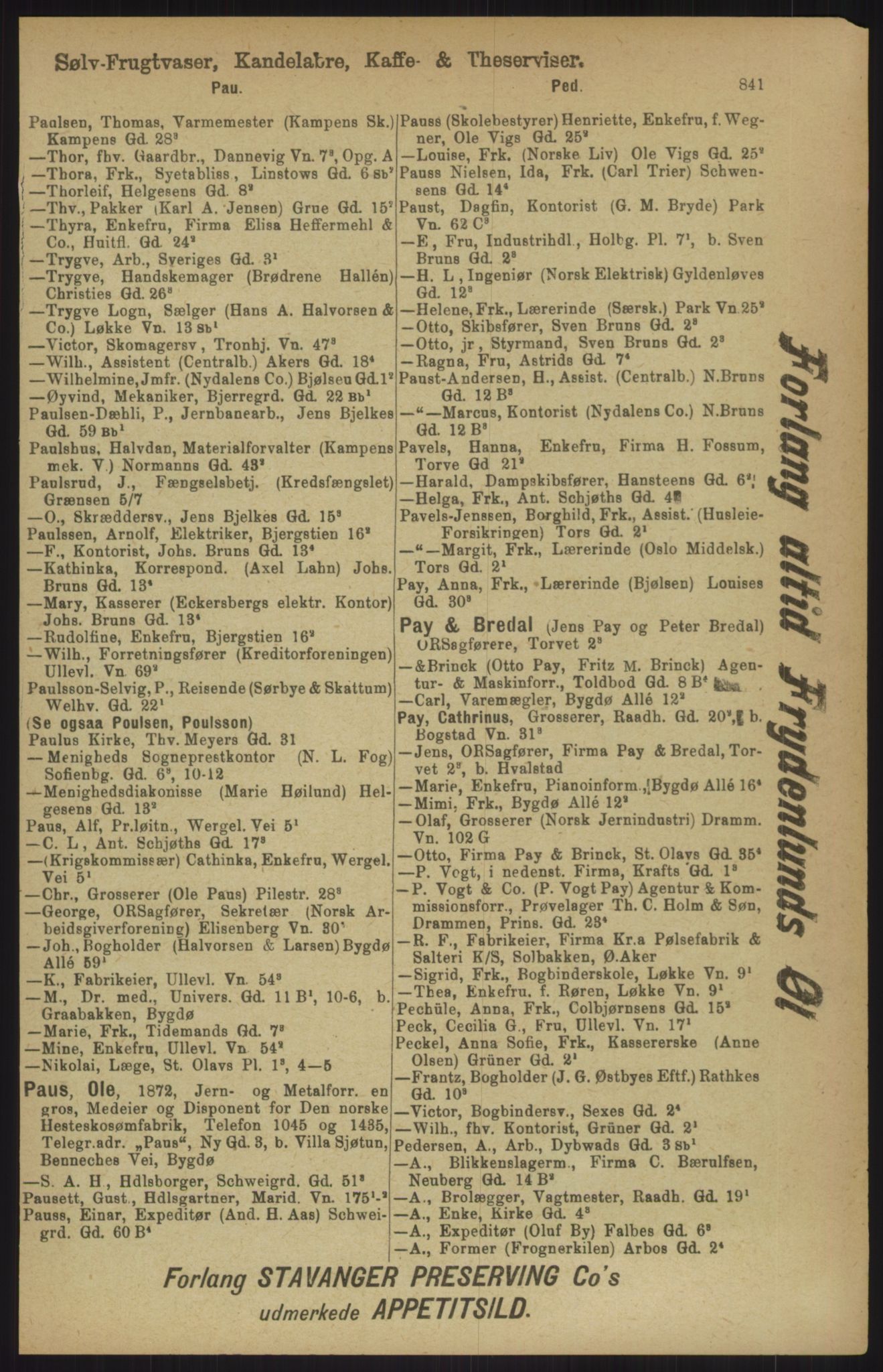 Kristiania/Oslo adressebok, PUBL/-, 1911, s. 841