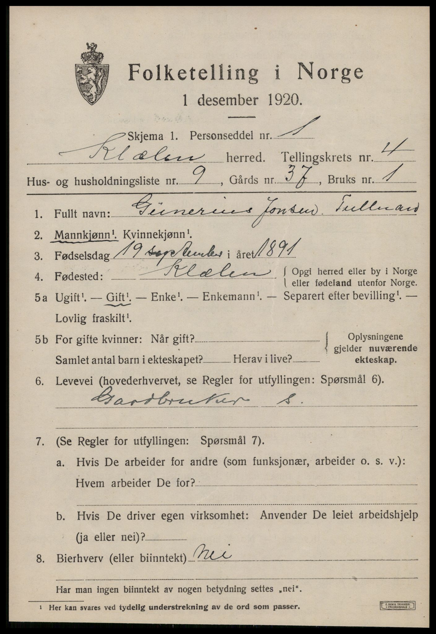 SAT, Folketelling 1920 for 1662 Klæbu herred, 1920, s. 2170