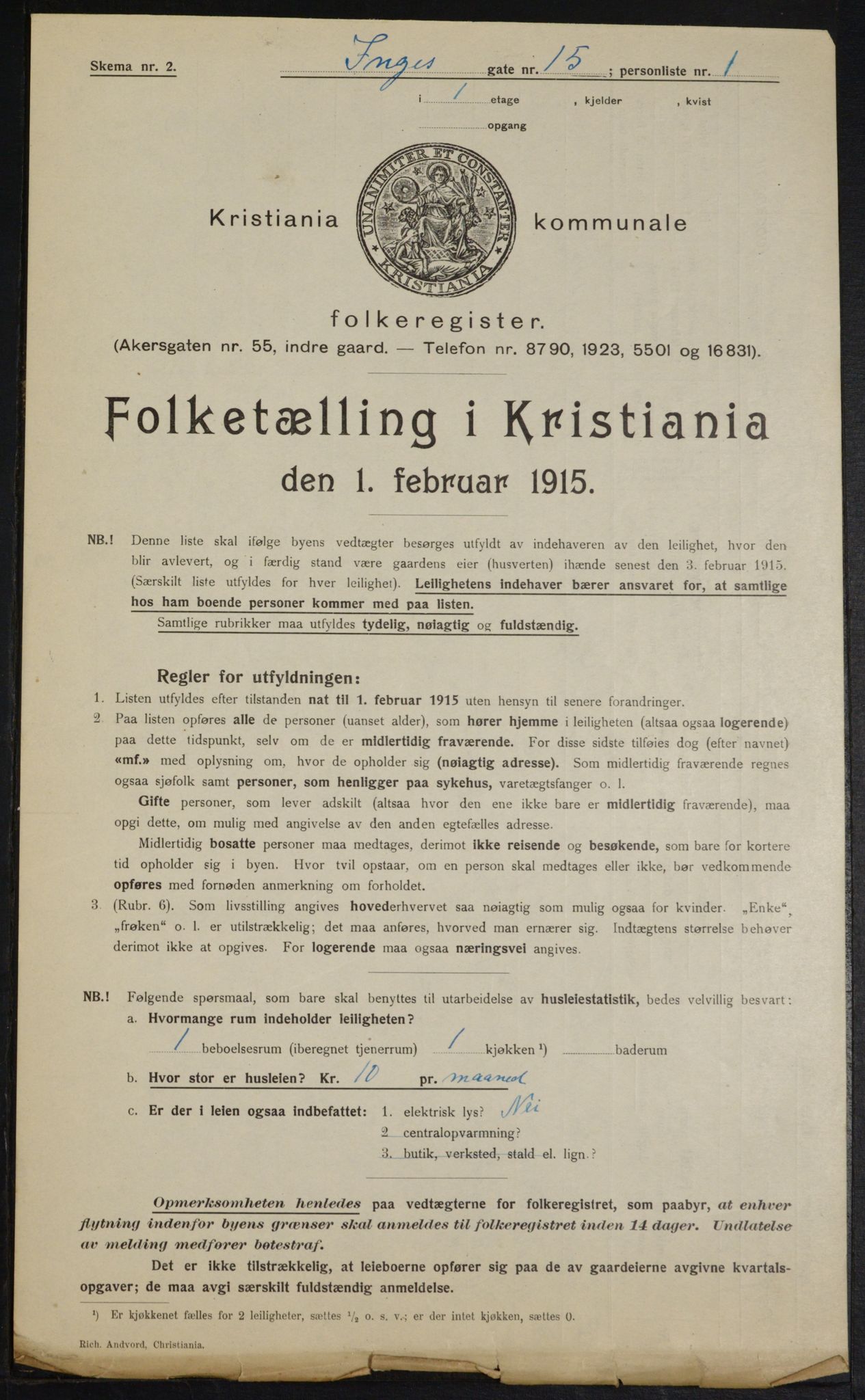 OBA, Kommunal folketelling 1.2.1915 for Kristiania, 1915, s. 43457