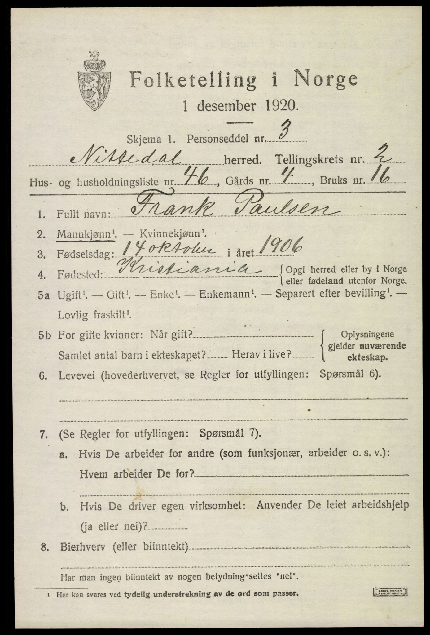 SAO, Folketelling 1920 for 0233 Nittedal herred, 1920, s. 2416