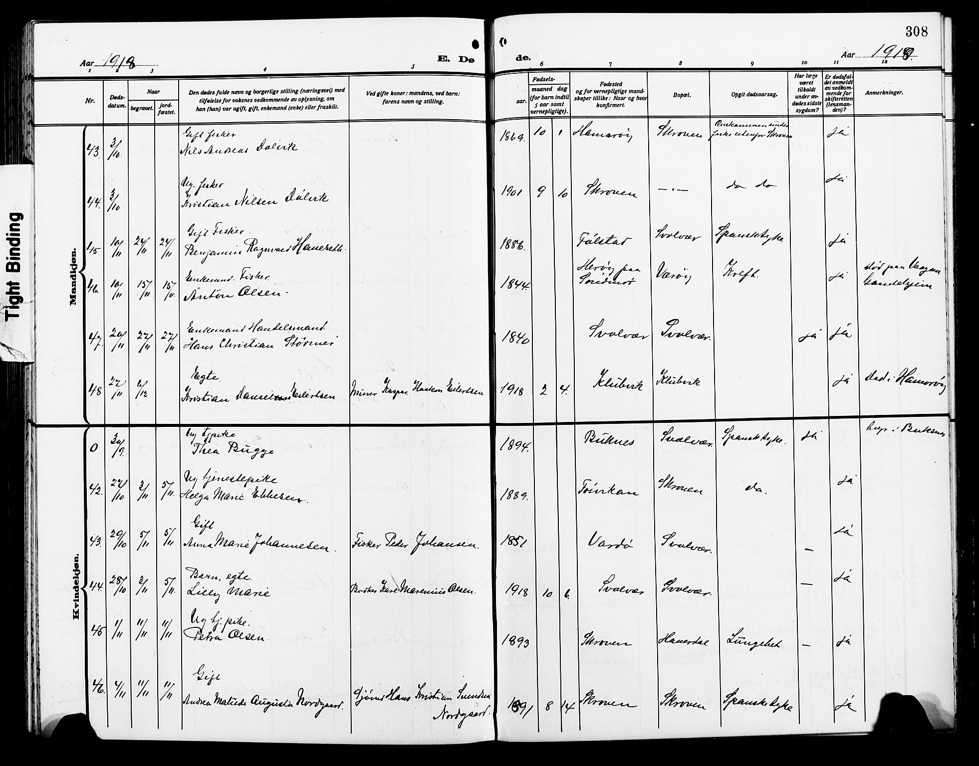 Ministerialprotokoller, klokkerbøker og fødselsregistre - Nordland, SAT/A-1459/874/L1080: Klokkerbok nr. 874C09, 1915-1925, s. 308