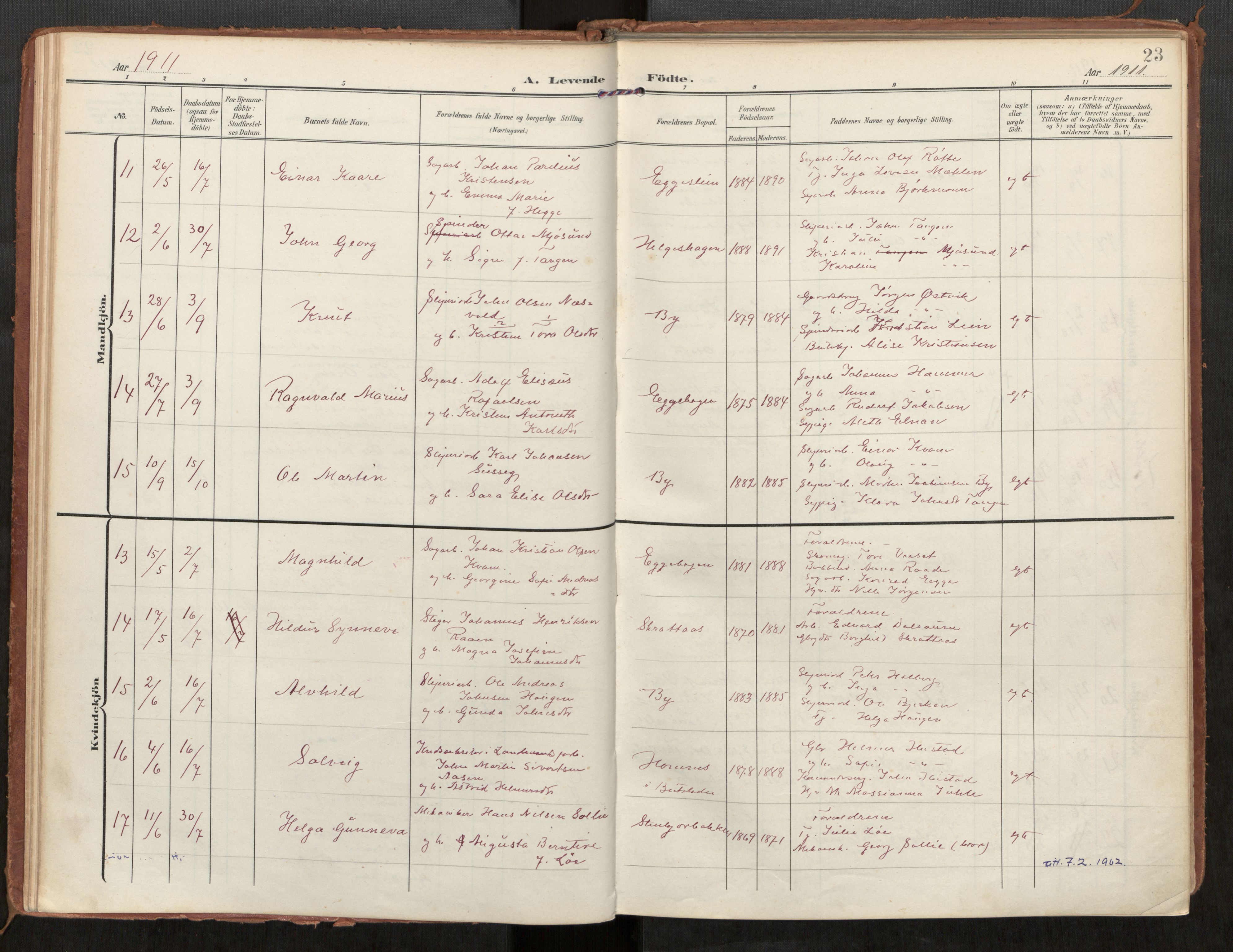 Steinkjer sokneprestkontor, AV/SAT-A-1541/01/H/Ha/Haa/L0002: Ministerialbok nr. 2, 1907-1917, s. 23