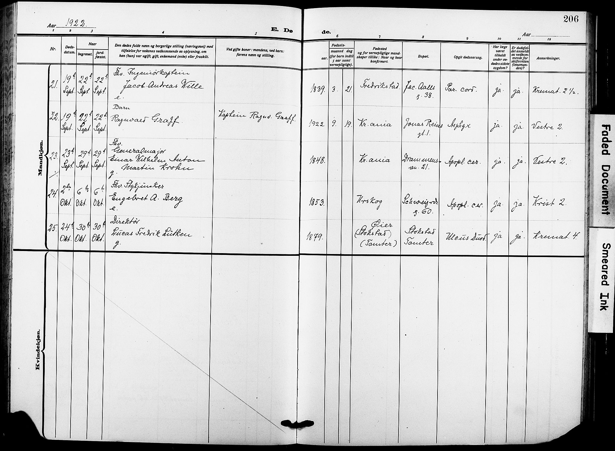 Garnisonsmenigheten Kirkebøker, AV/SAO-A-10846/F/Fa/L0016: Ministerialbok nr. 16, 1922-1930, s. 206