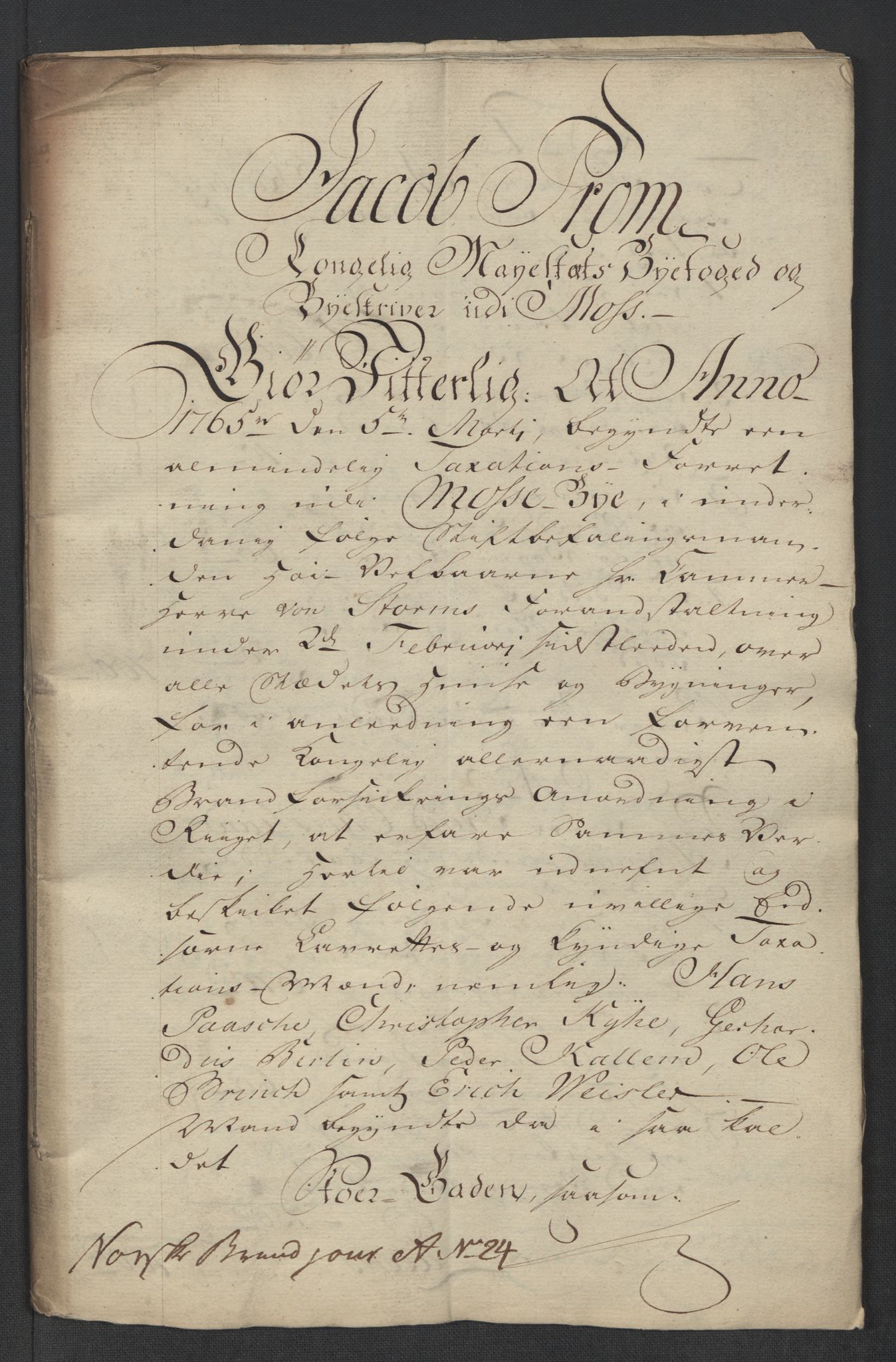 Kommersekollegiet, Brannforsikringskontoret 1767-1814, RA/EA-5458/F/Fa/L0040/0001: Moss / Branntakstprotokoll, 1765, s. 2