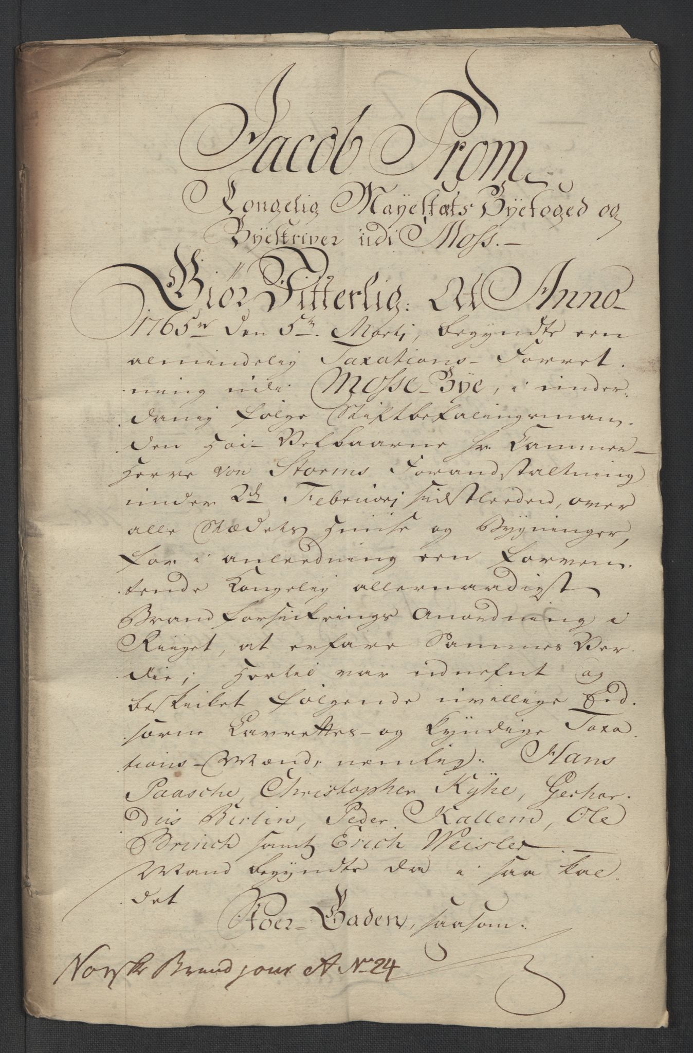 Kommersekollegiet, Brannforsikringskontoret 1767-1814, AV/RA-EA-5458/F/Fa/L0040/0001: Moss / Branntakstprotokoll, 1765, s. 2