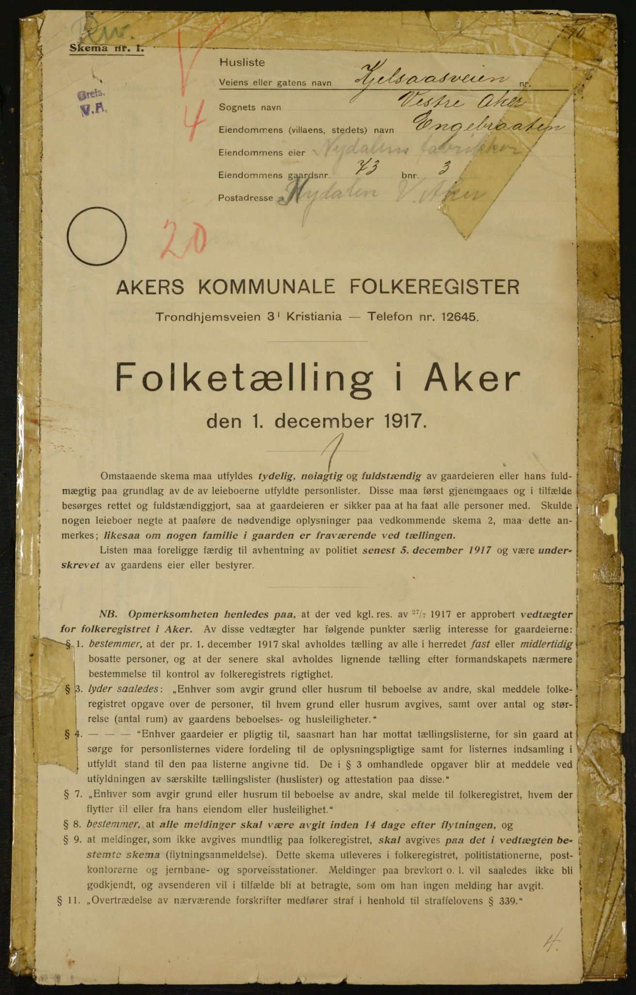 OBA, Kommunal folketelling 1.12.1917 for Aker, 1917, s. 13471