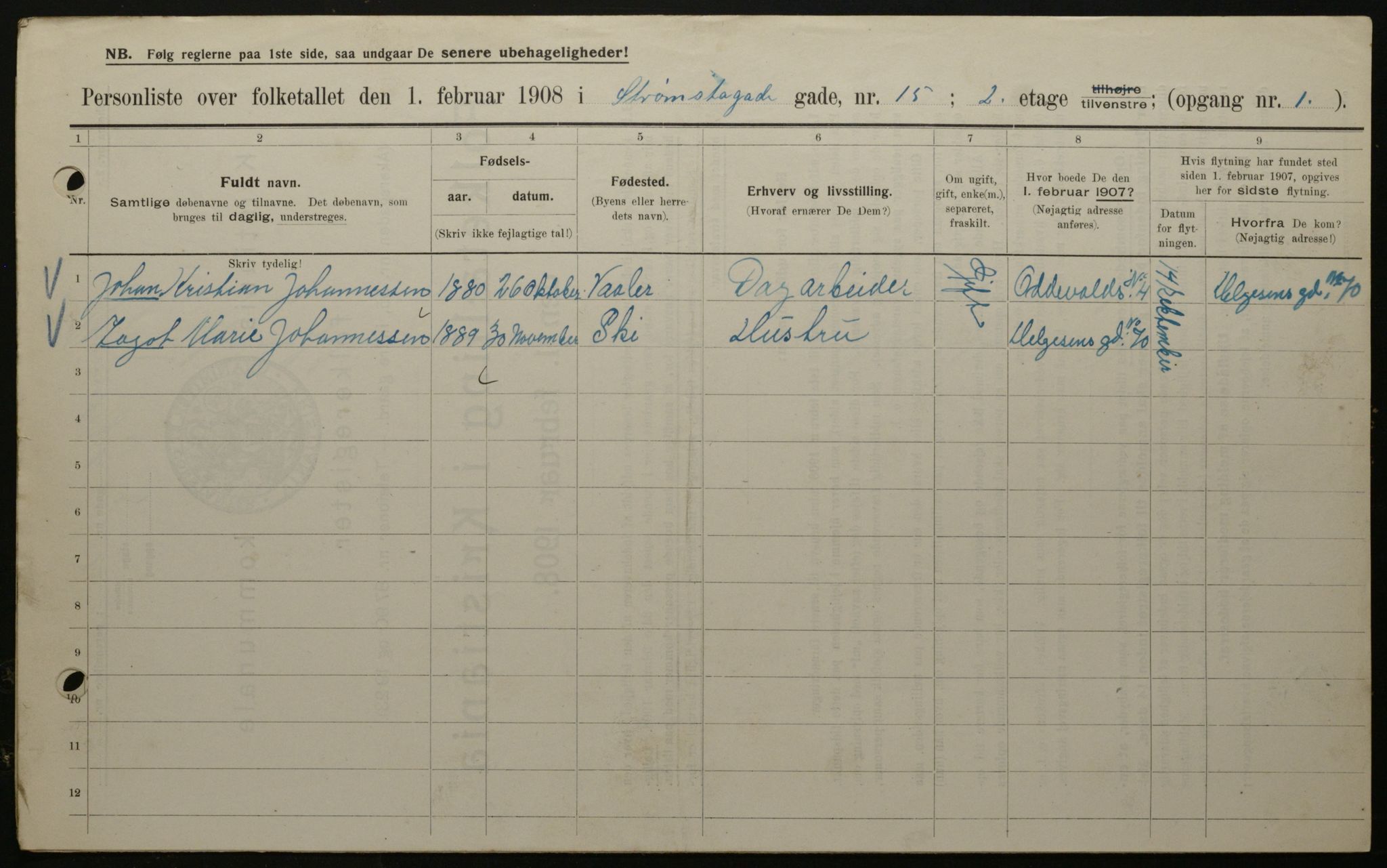 OBA, Kommunal folketelling 1.2.1908 for Kristiania kjøpstad, 1908, s. 93464