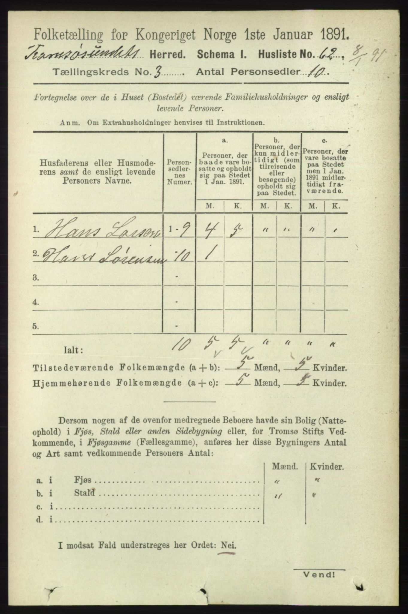 RA, Folketelling 1891 for 1934 Tromsøysund herred, 1891, s. 998