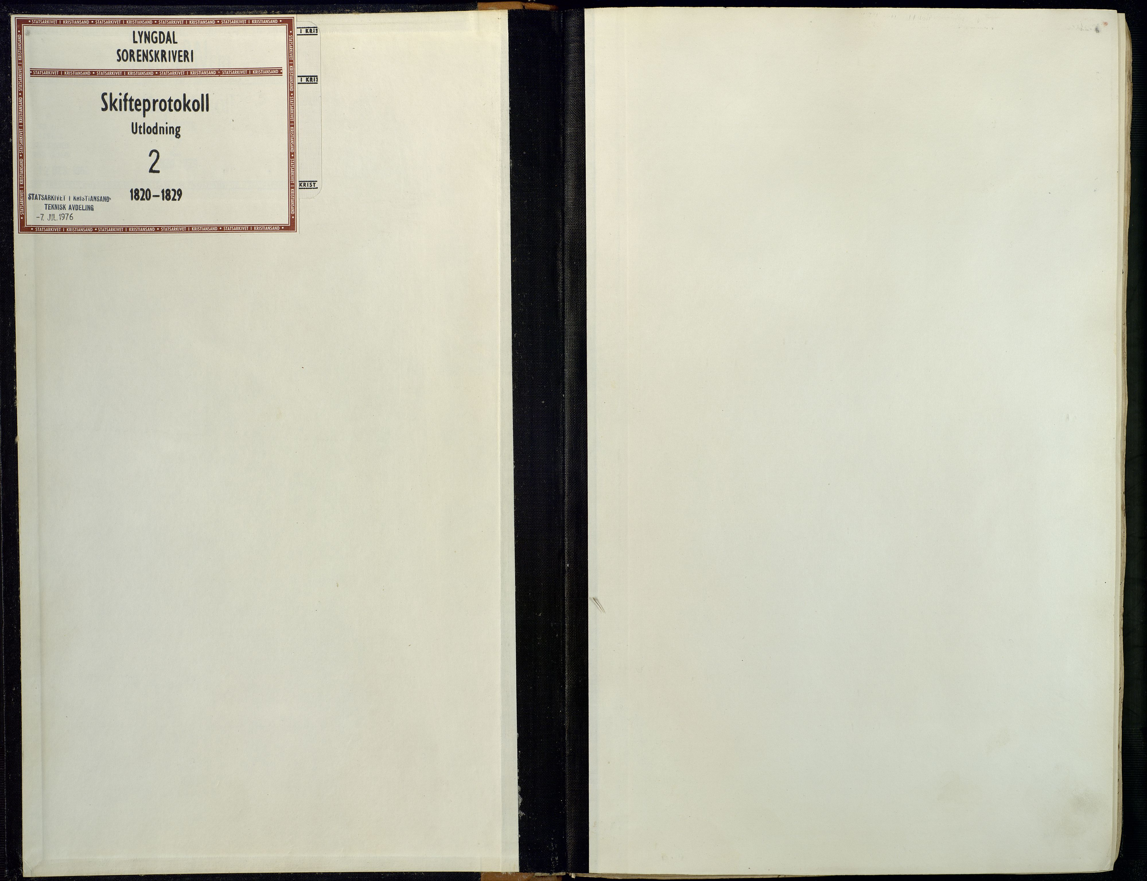 Lyngdal sorenskriveri, SAK/1221-0004/H/Hc/L0890: Skifteutlodningsprotokoll med register nr. 2, 1820-1829