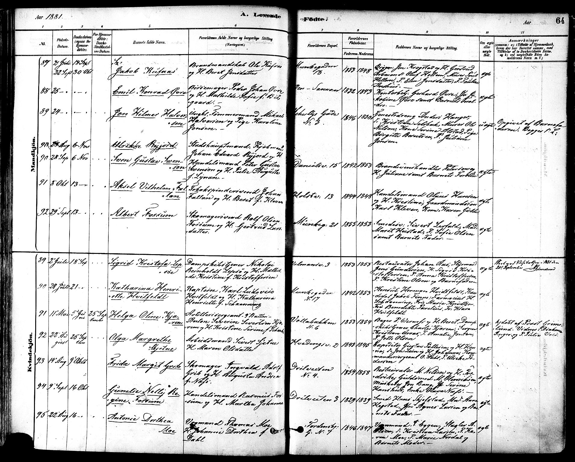 Ministerialprotokoller, klokkerbøker og fødselsregistre - Sør-Trøndelag, SAT/A-1456/601/L0057: Ministerialbok nr. 601A25, 1877-1891, s. 64