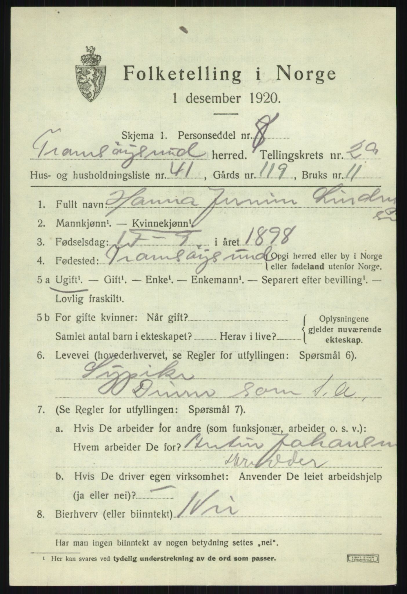 SATØ, Folketelling 1920 for 1934 Tromsøysund herred, 1920, s. 13856