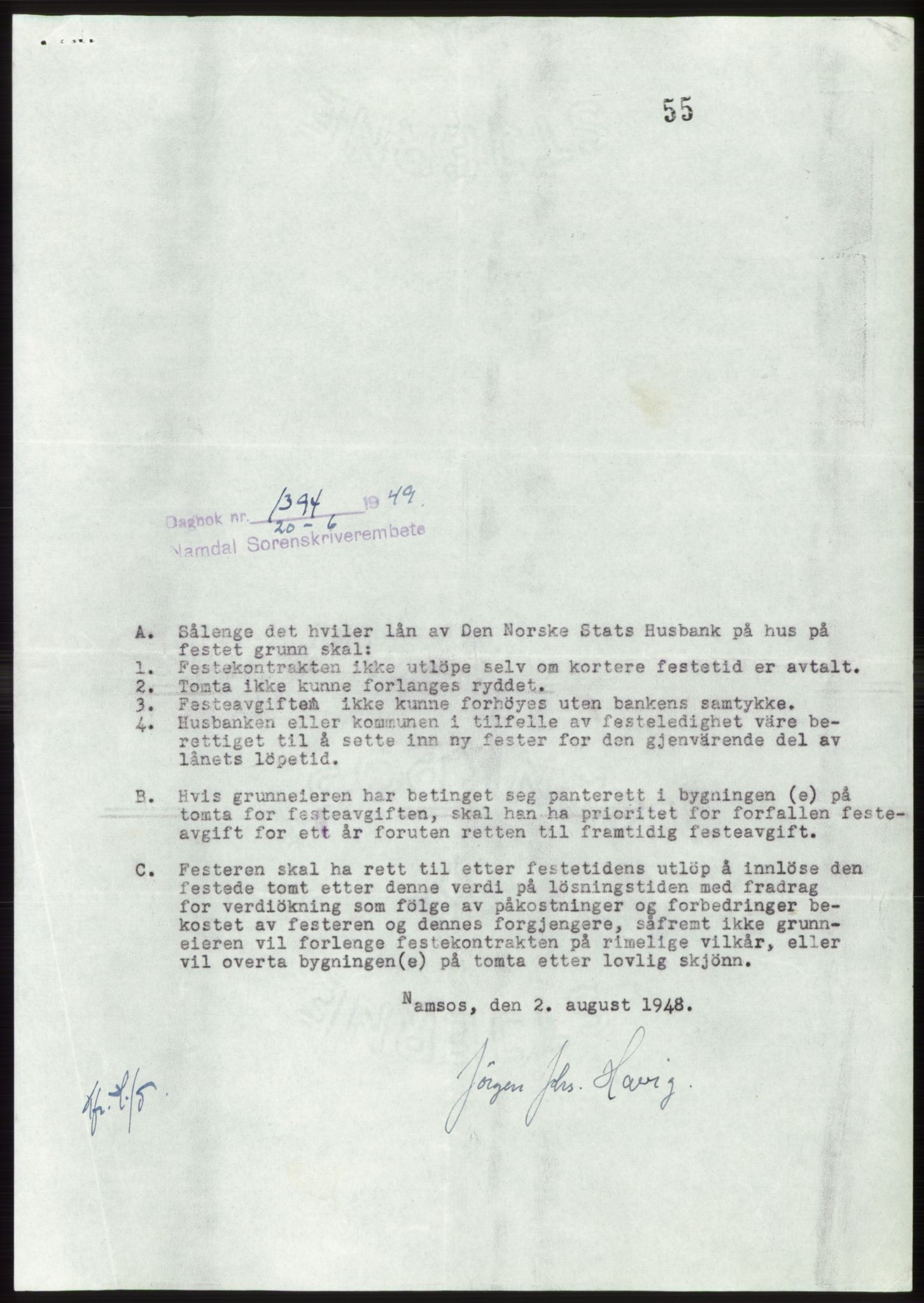 Namdal sorenskriveri, SAT/A-4133/1/2/2C: Pantebok nr. -, 1949-1949, Dagboknr: 1394/1949