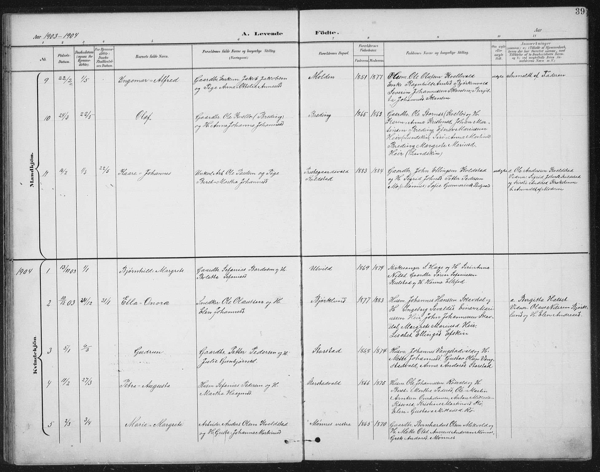 Ministerialprotokoller, klokkerbøker og fødselsregistre - Nord-Trøndelag, SAT/A-1458/724/L0269: Klokkerbok nr. 724C05, 1899-1920, s. 39