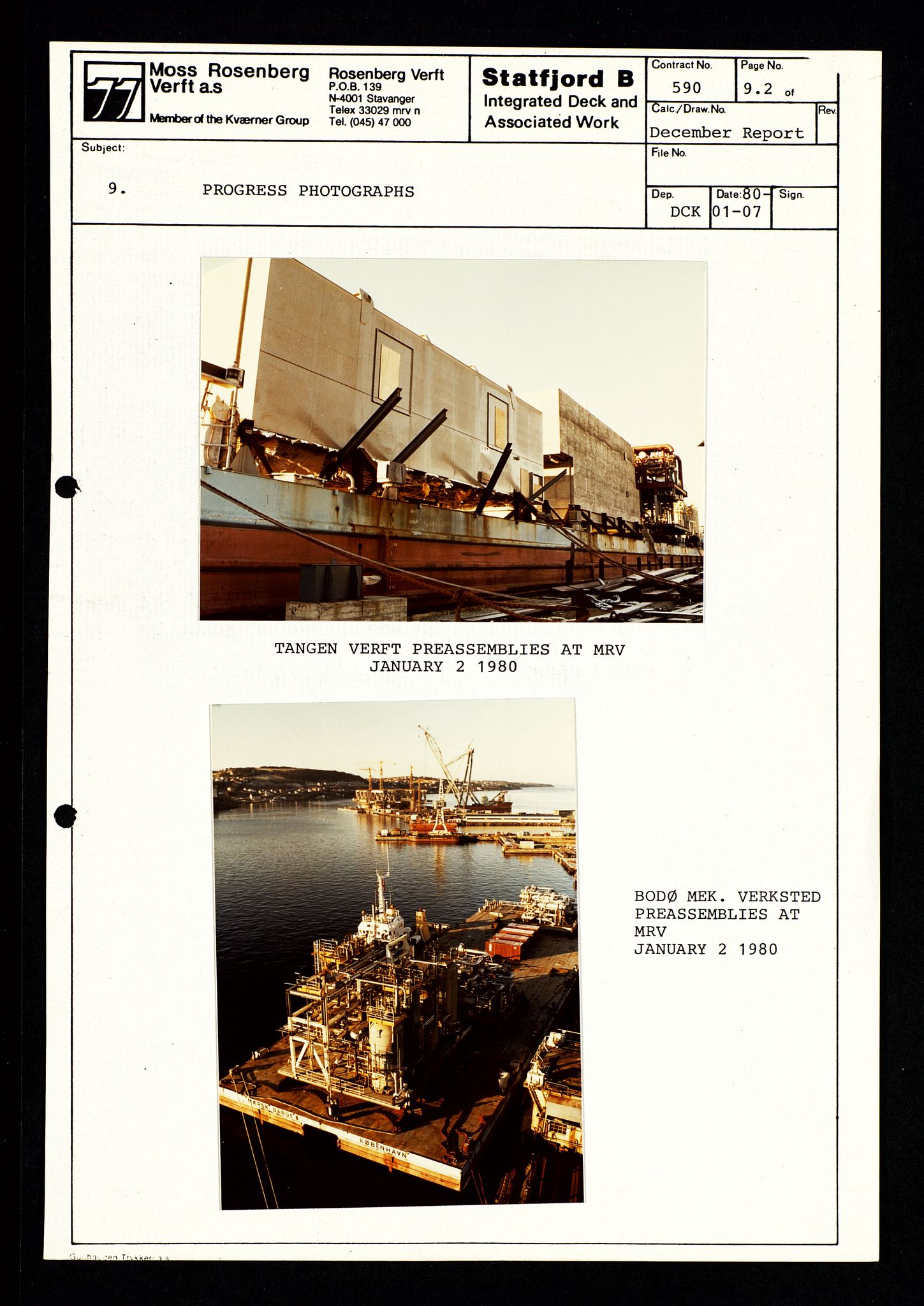 Pa 1400 - Moss Rosenberg Verft A/S, SAST/A-101696/E/Eb/Ebg/L0001: Statfjord B: Deck og offshore, 1979-1982, s. 9