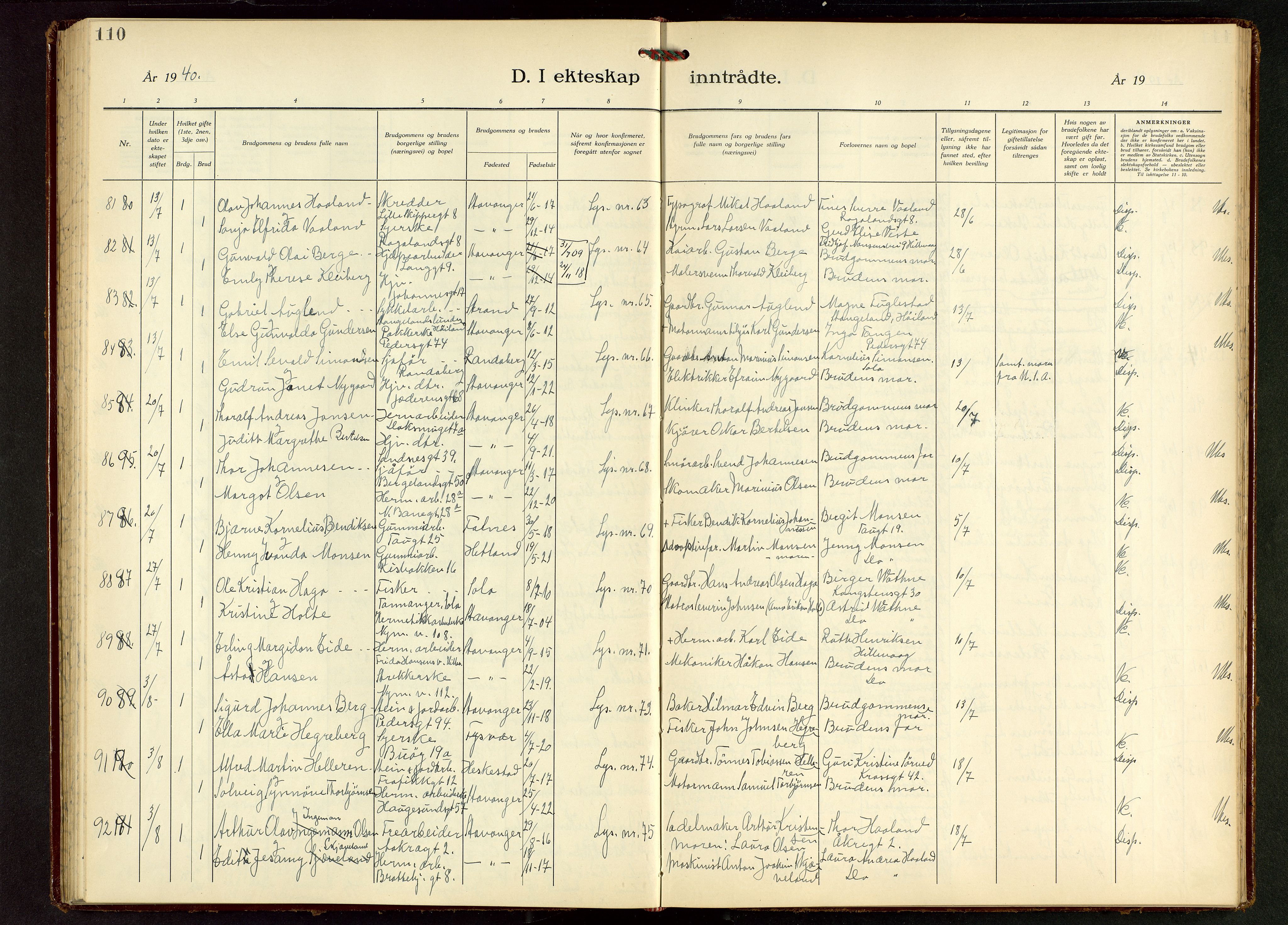 St. Johannes sokneprestkontor, AV/SAST-A-101814/001/30/30BB/L0010: Klokkerbok nr. B 10, 1933-1946, s. 110