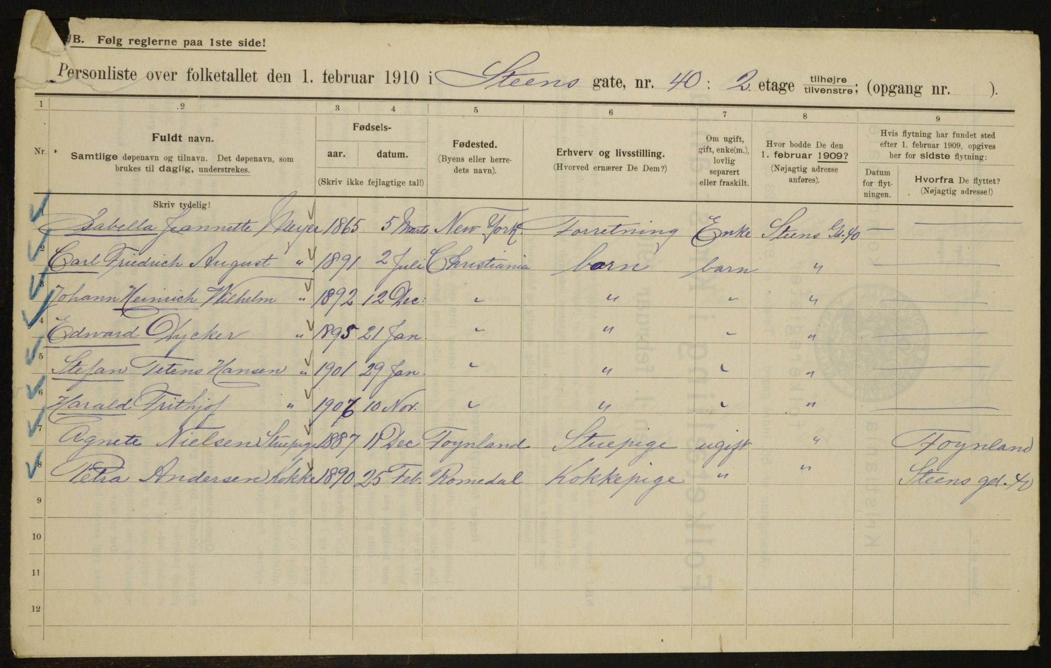 OBA, Kommunal folketelling 1.2.1910 for Kristiania, 1910, s. 97189