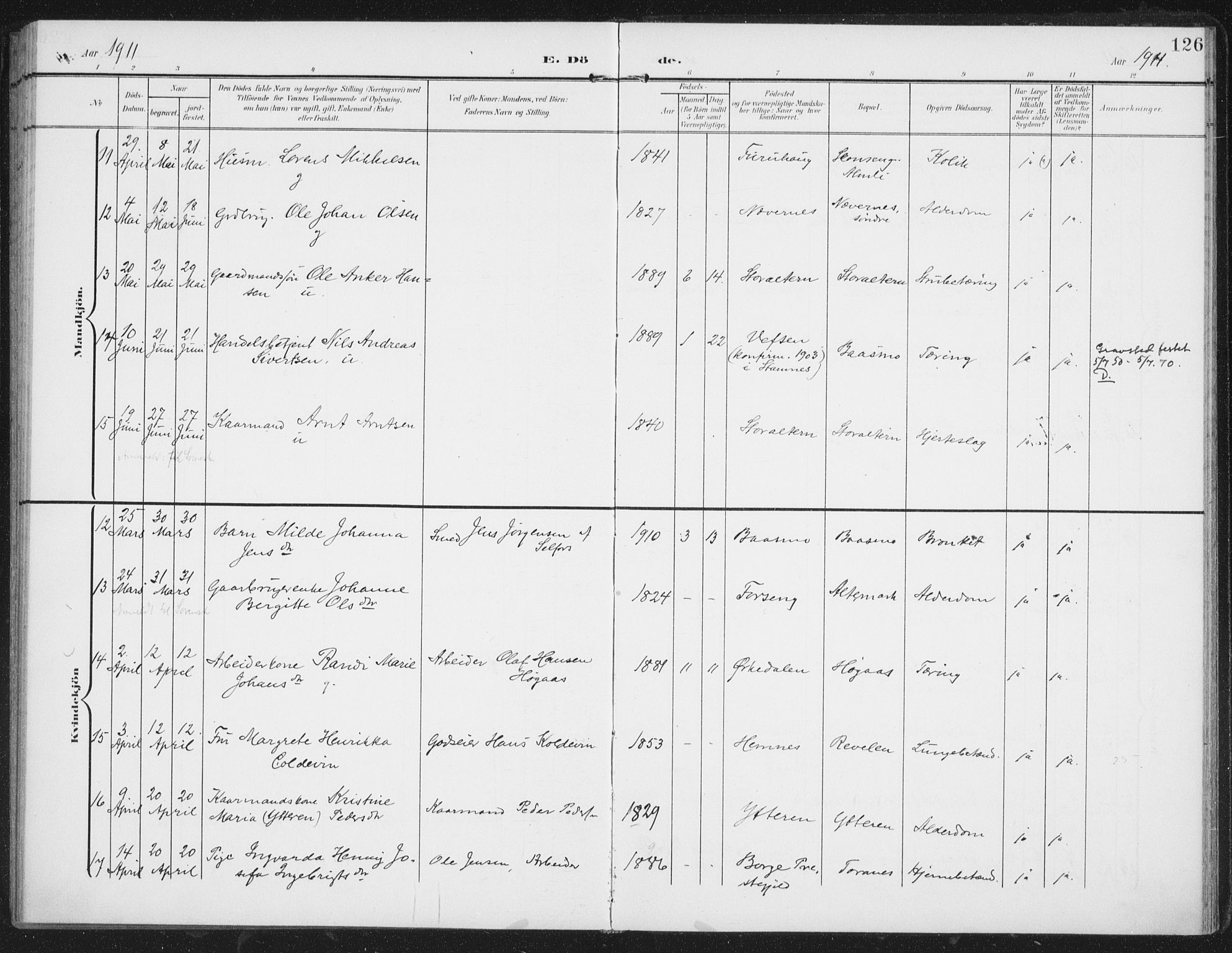 Ministerialprotokoller, klokkerbøker og fødselsregistre - Nordland, AV/SAT-A-1459/827/L0403: Ministerialbok nr. 827A15, 1903-1912, s. 126