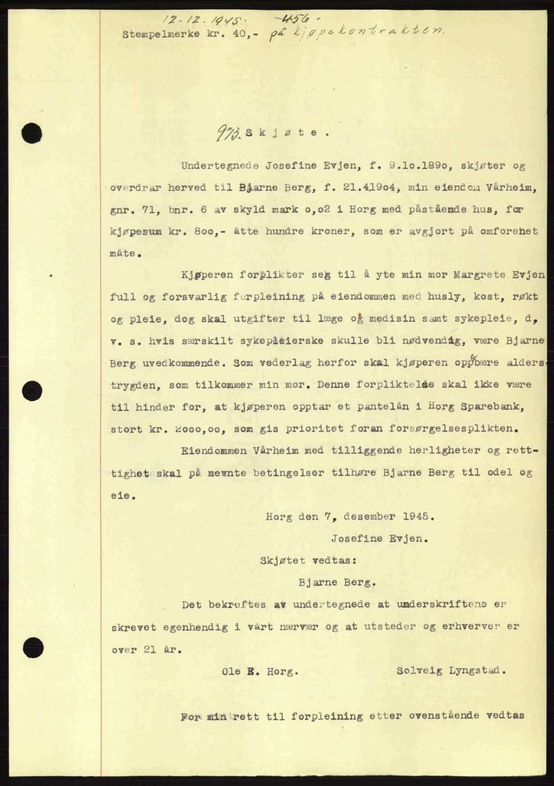 Gauldal sorenskriveri, SAT/A-0014/1/2/2C: Pantebok nr. A1a, 1945-1945, Dagboknr: 973/1945