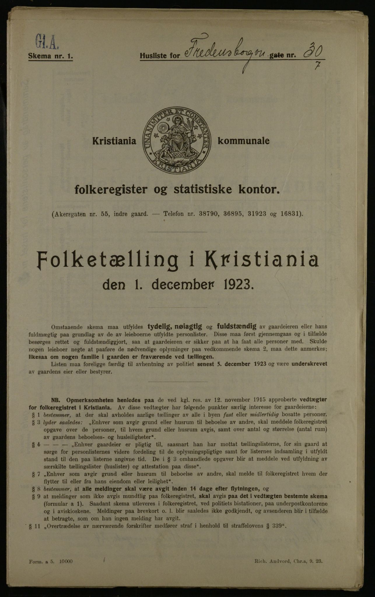 OBA, Kommunal folketelling 1.12.1923 for Kristiania, 1923, s. 29188