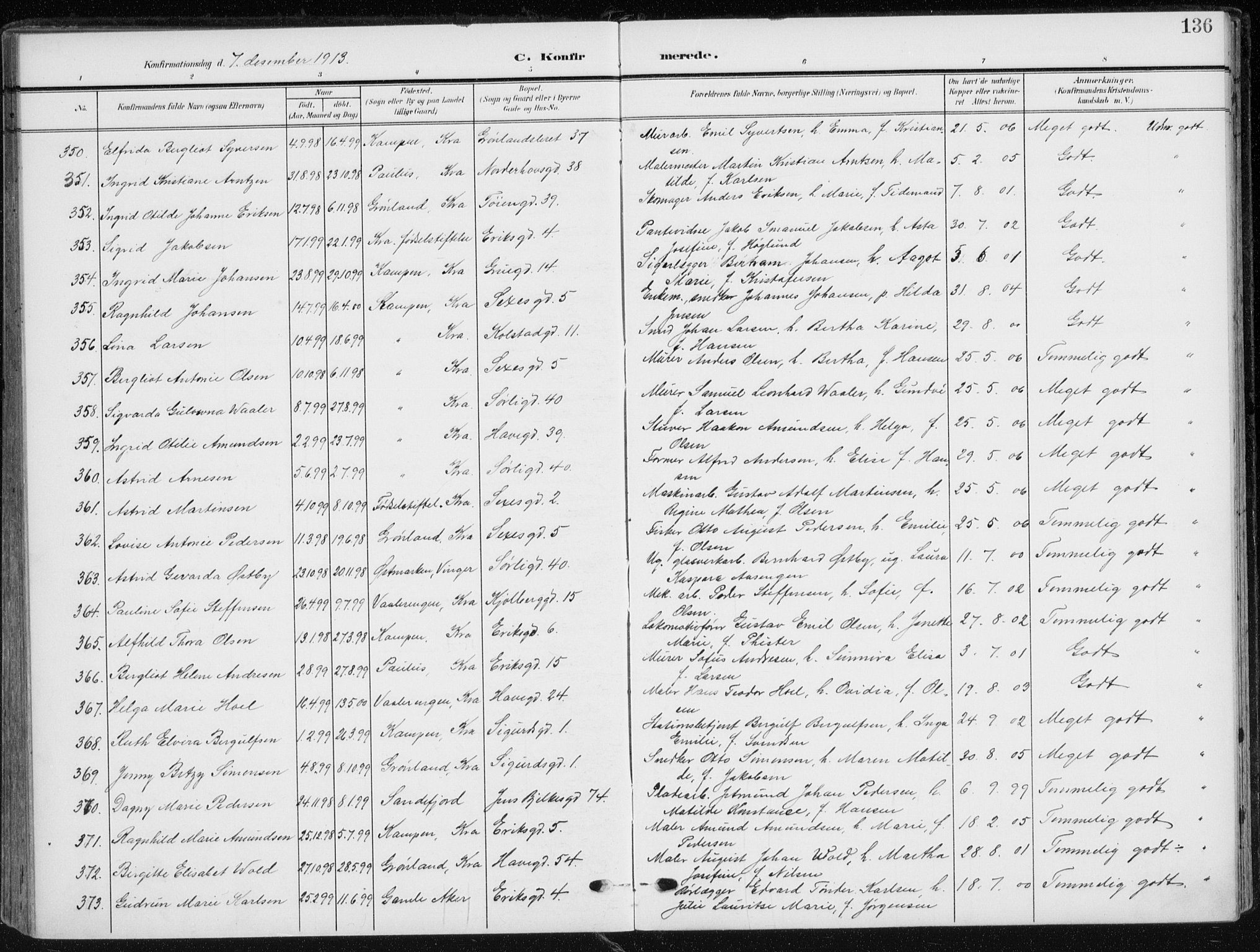 Kampen prestekontor Kirkebøker, AV/SAO-A-10853/F/Fa/L0011: Ministerialbok nr. I 11, 1907-1917, s. 136
