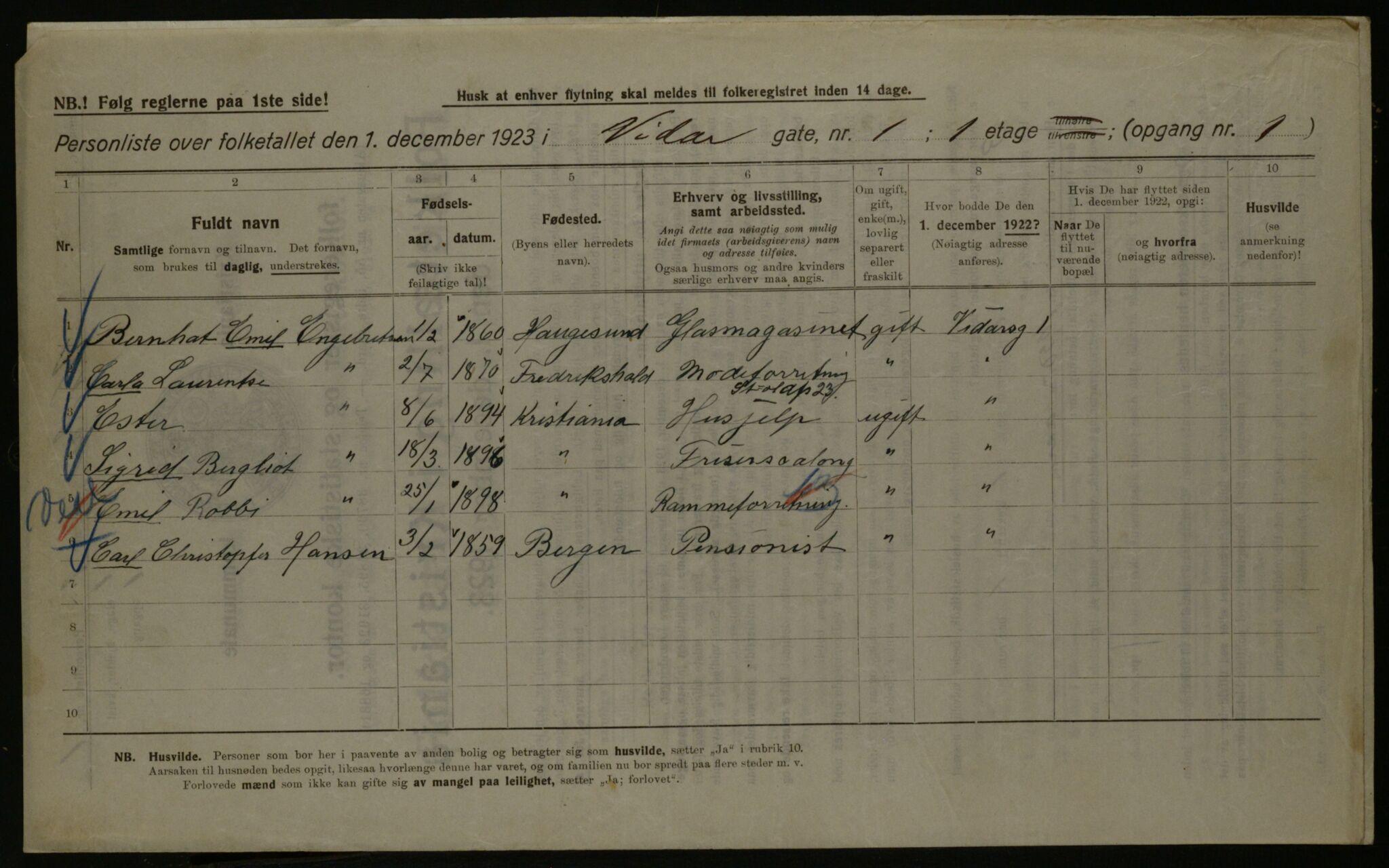 OBA, Kommunal folketelling 1.12.1923 for Kristiania, 1923, s. 136353