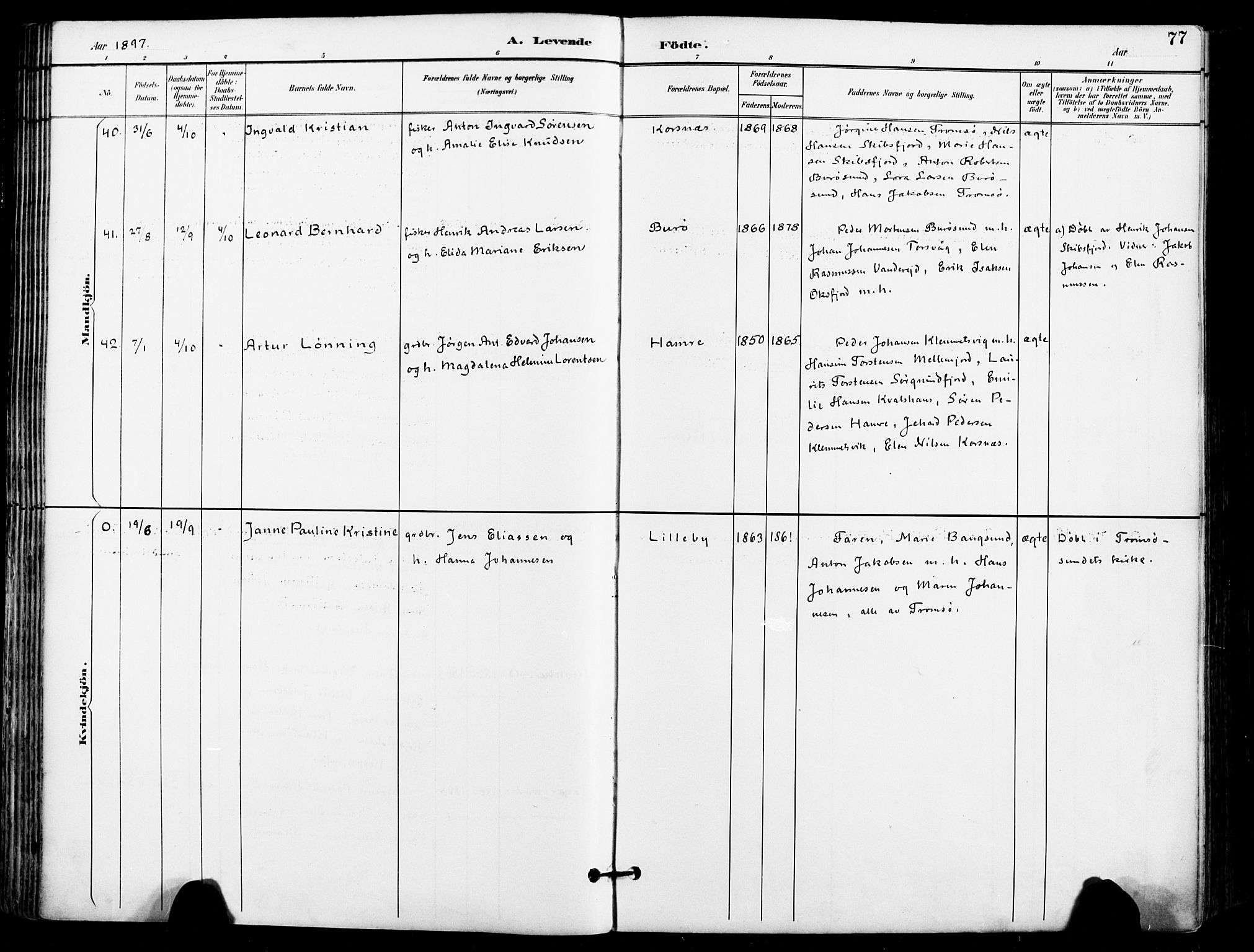 Karlsøy sokneprestembete, AV/SATØ-S-1299/H/Ha/Haa/L0007kirke: Ministerialbok nr. 7, 1891-1902, s. 77