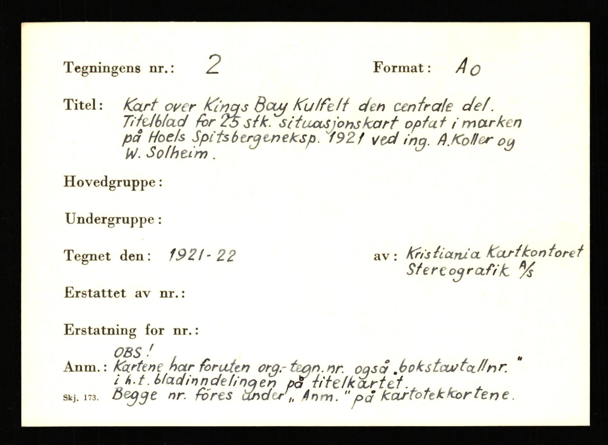 Kings Bay Kull Comp. A/S, SATØ/P-0072/T/Ta/L0606: Kartotek over kart og tegninger, registrert etter nummer og etter emne, 1913-1974, s. 3