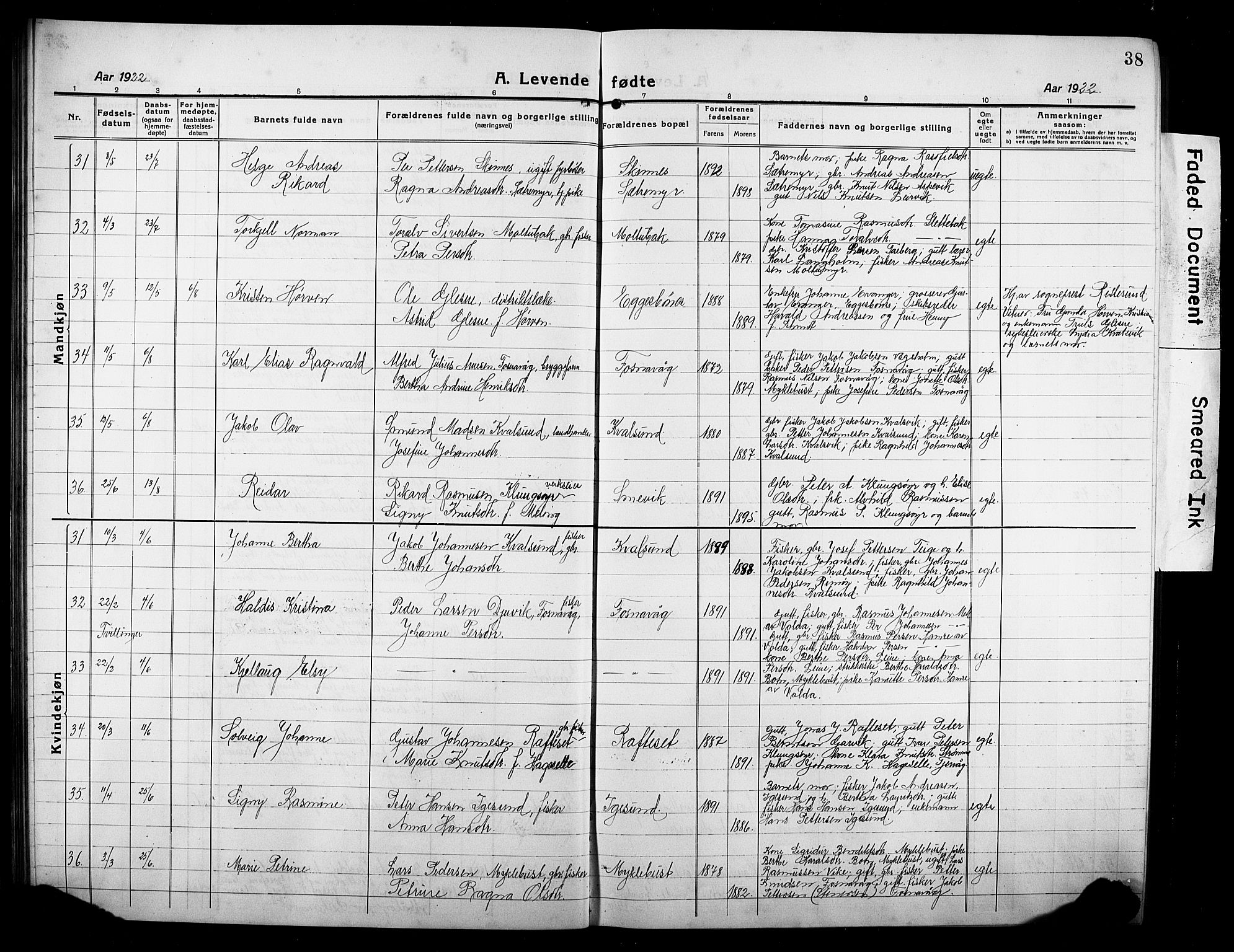 Ministerialprotokoller, klokkerbøker og fødselsregistre - Møre og Romsdal, AV/SAT-A-1454/507/L0084: Klokkerbok nr. 507C07, 1919-1932, s. 38