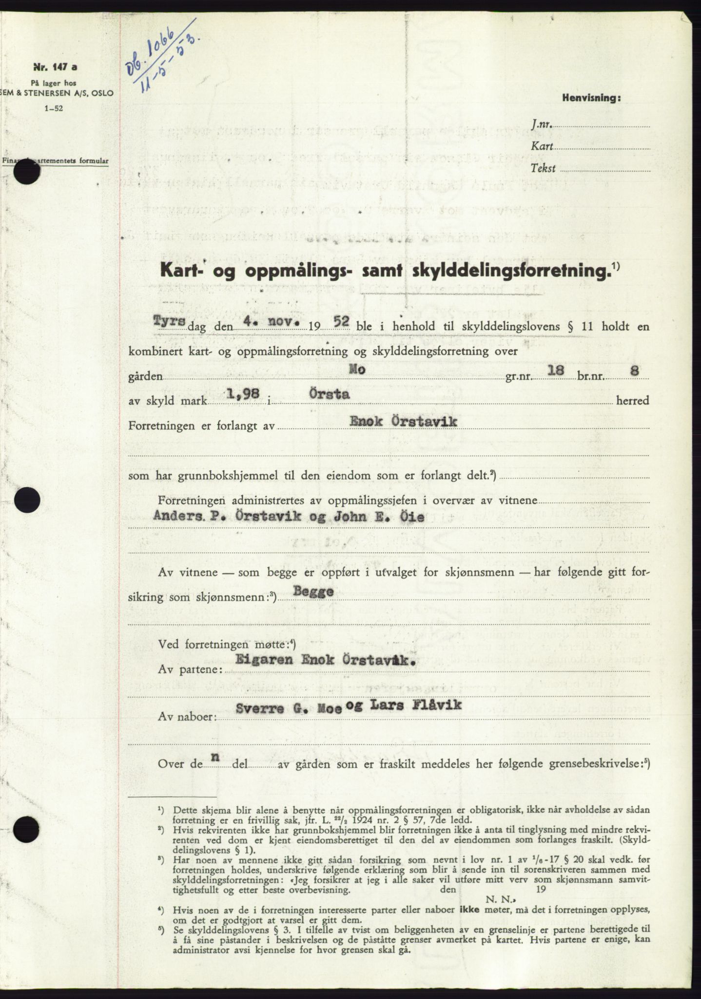 Søre Sunnmøre sorenskriveri, SAT/A-4122/1/2/2C/L0094: Pantebok nr. 20A, 1953-1953, Dagboknr: 1066/1953