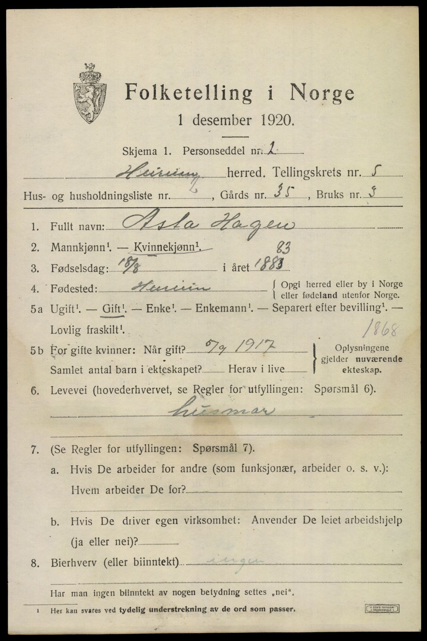 SAKO, Folketelling 1920 for 0628 Hurum herred, 1920, s. 6114