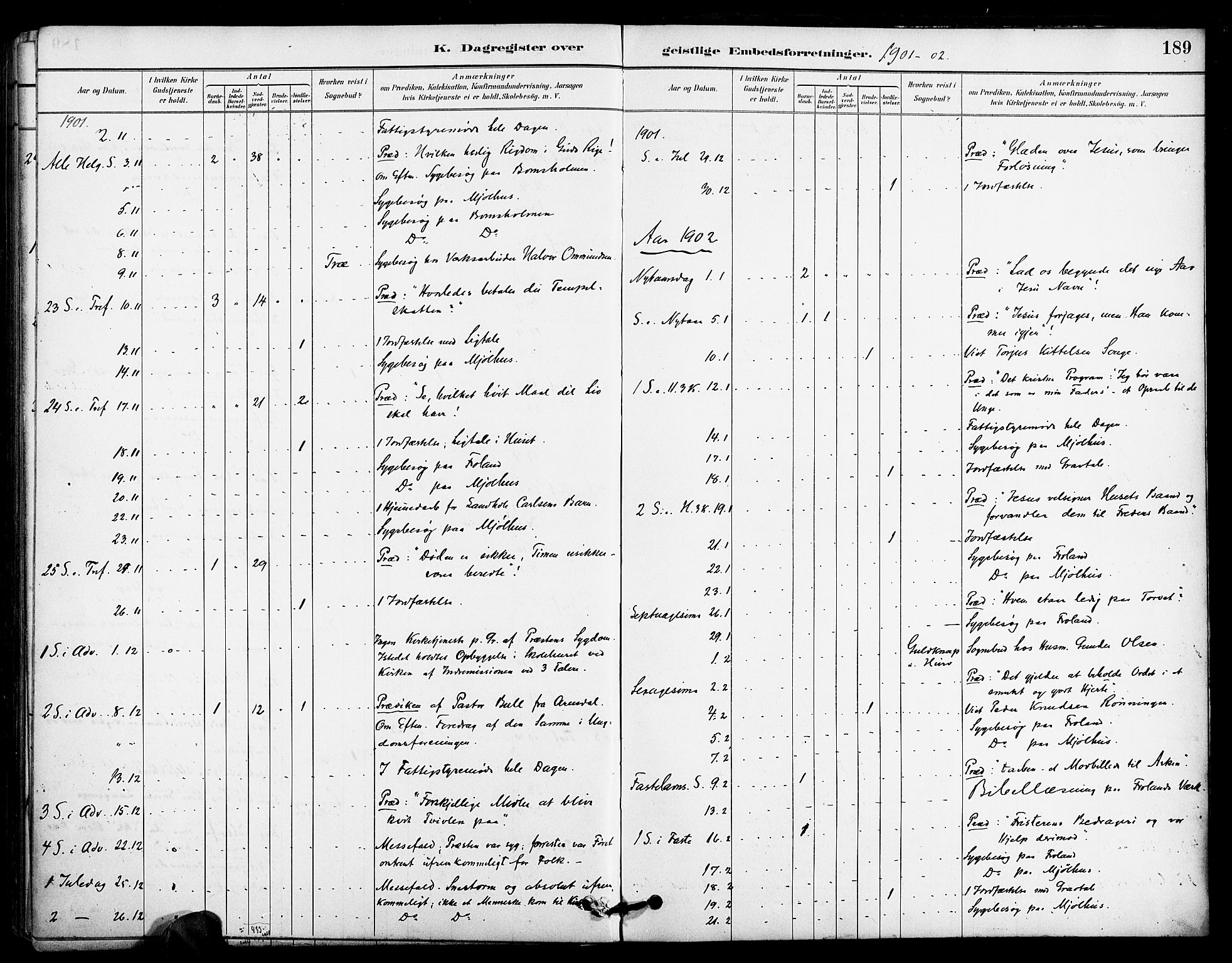 Froland sokneprestkontor, SAK/1111-0013/F/Fa/L0004: Ministerialbok nr. A 4, 1882-1906, s. 189