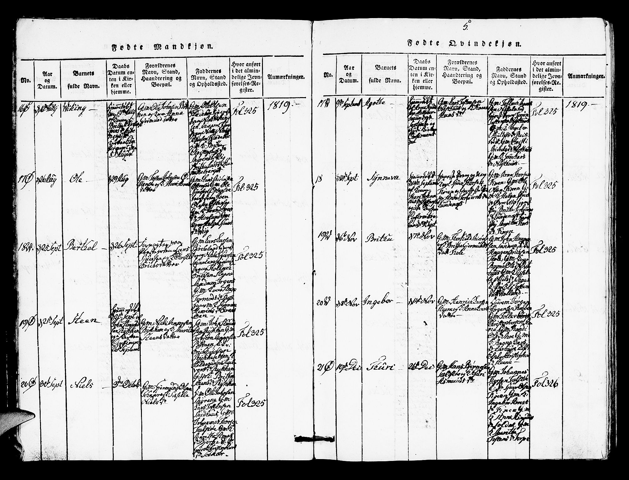 Kvam sokneprestembete, AV/SAB-A-76201/H/Hab: Klokkerbok nr. A 1, 1818-1832, s. 5