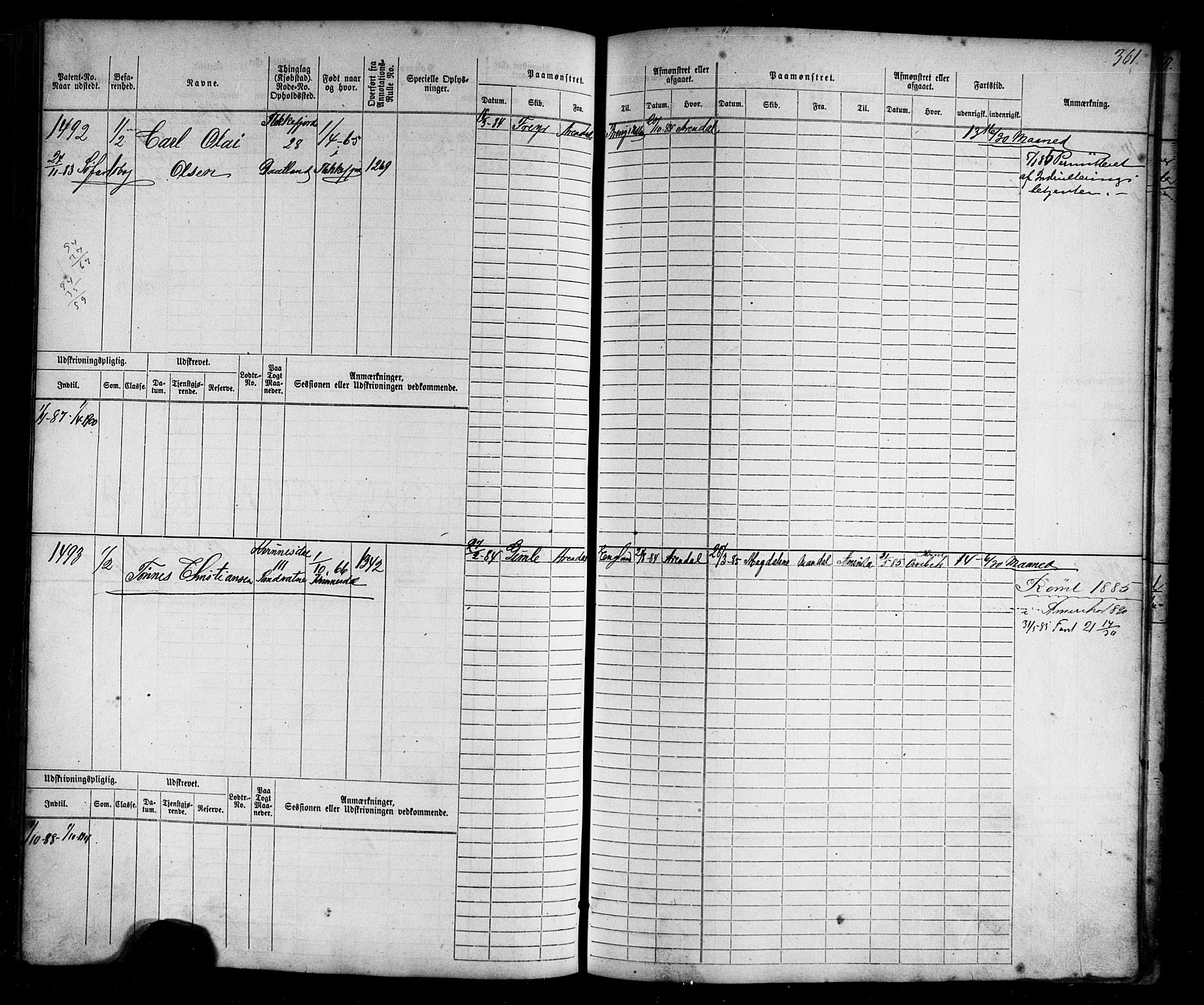 Flekkefjord mønstringskrets, AV/SAK-2031-0018/F/Fb/L0009: Hovedrulle nr 771-1533, Æ-6, 1868-1900, s. 393