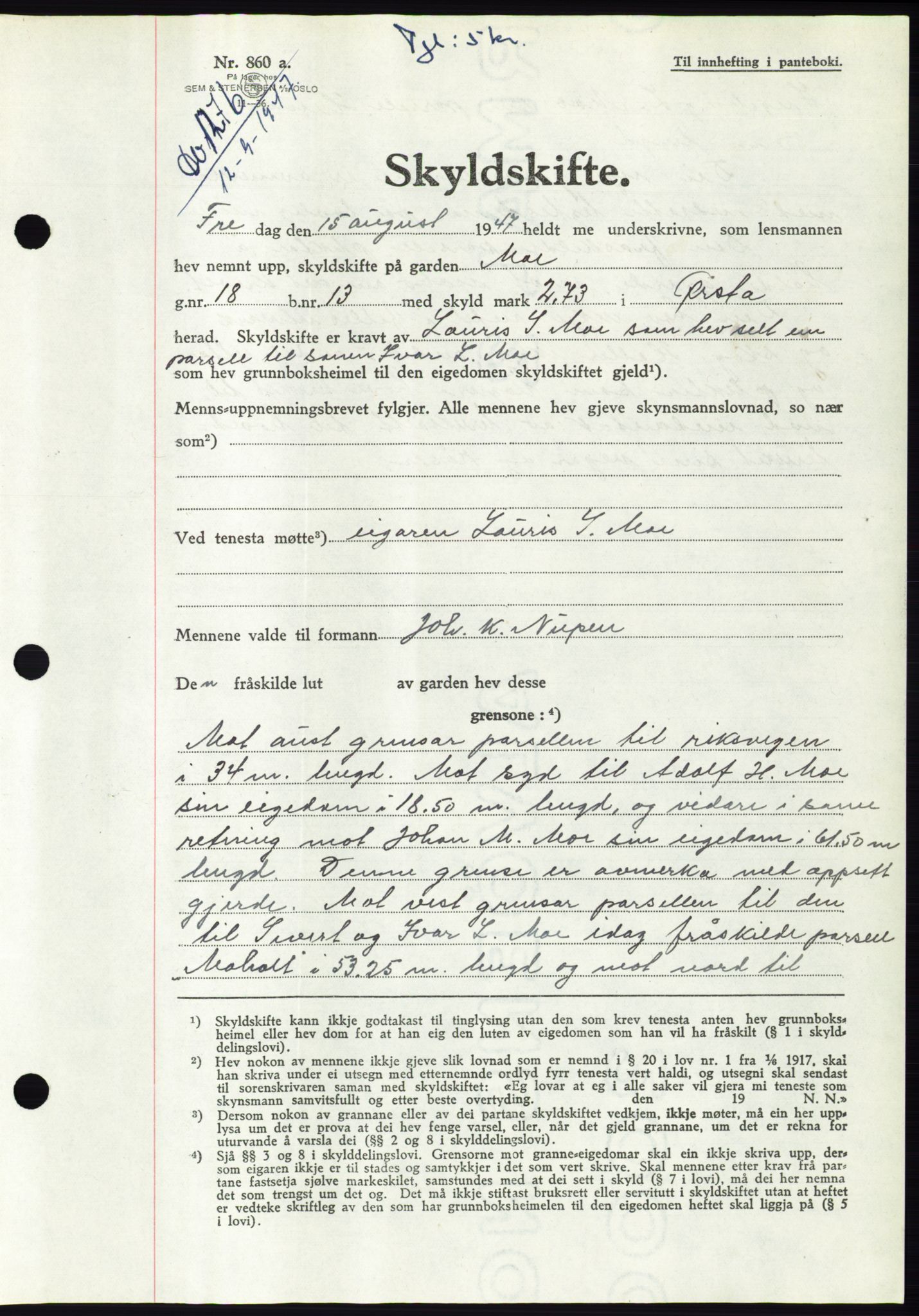 Søre Sunnmøre sorenskriveri, AV/SAT-A-4122/1/2/2C/L0081: Pantebok nr. 7A, 1947-1948, Dagboknr: 1276/1947