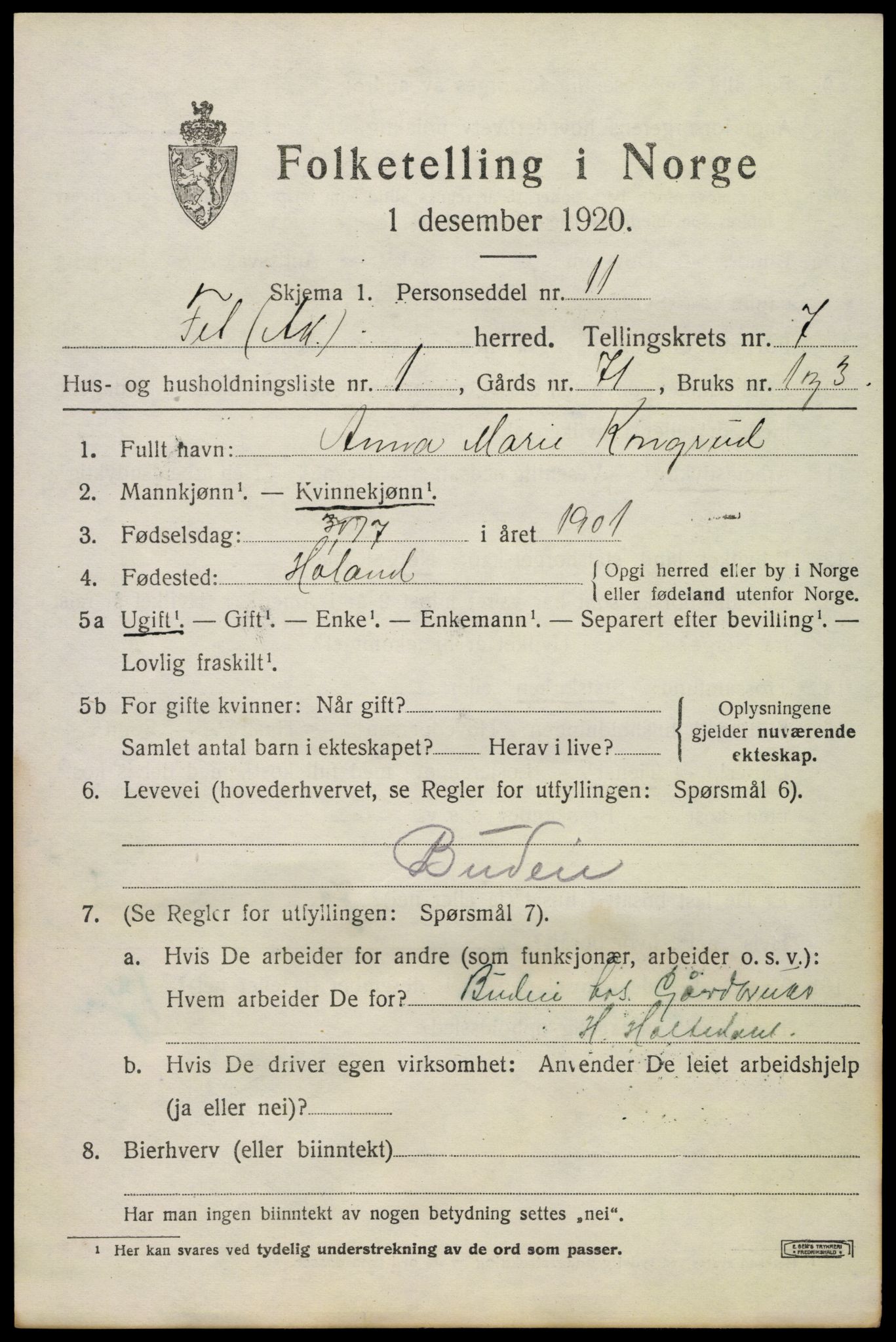 SAO, Folketelling 1920 for 0227 Fet herred, 1920, s. 7998