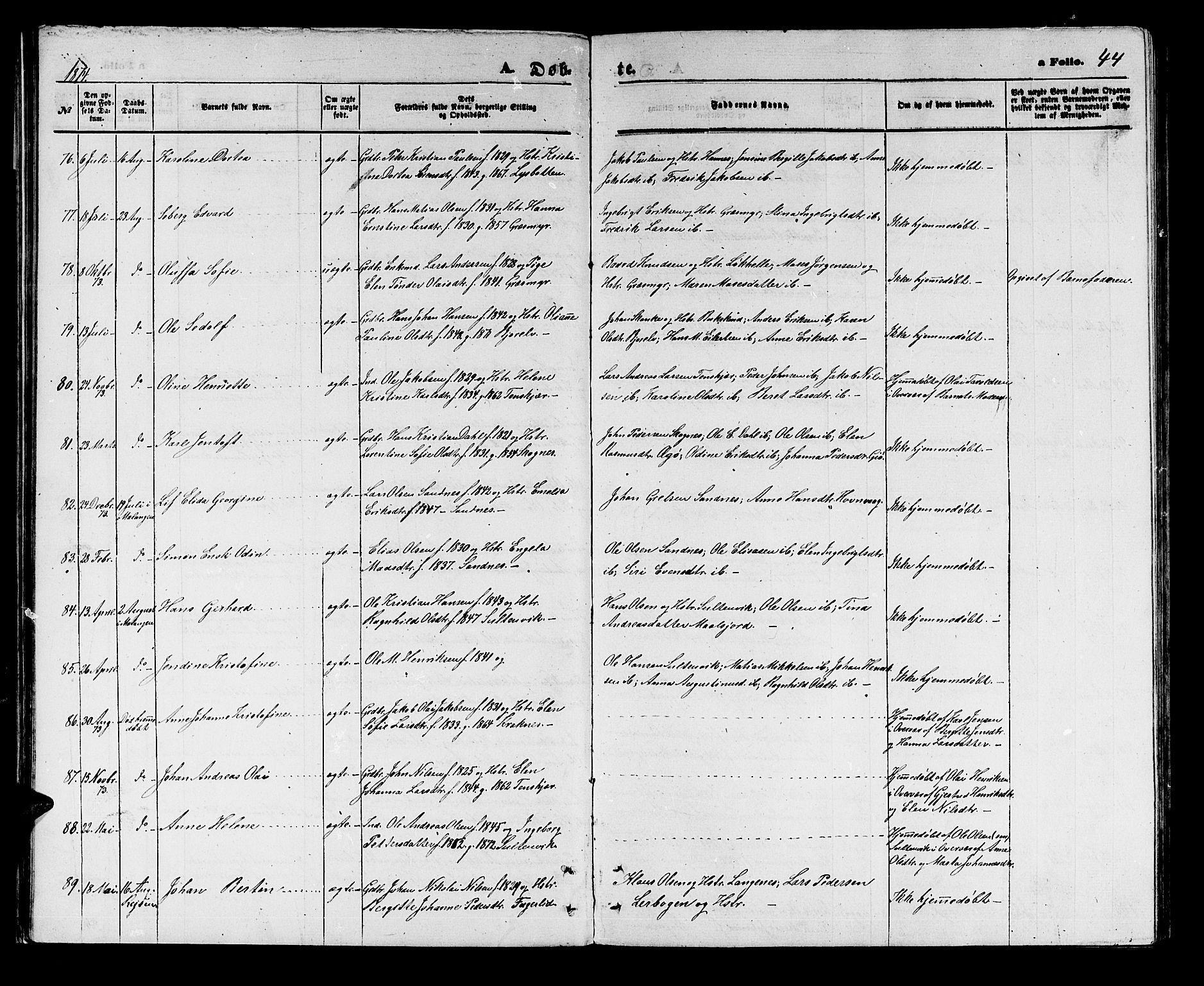 Lenvik sokneprestembete, AV/SATØ-S-1310/H/Ha/Hab/L0005klokker: Klokkerbok nr. 5, 1870-1880, s. 44