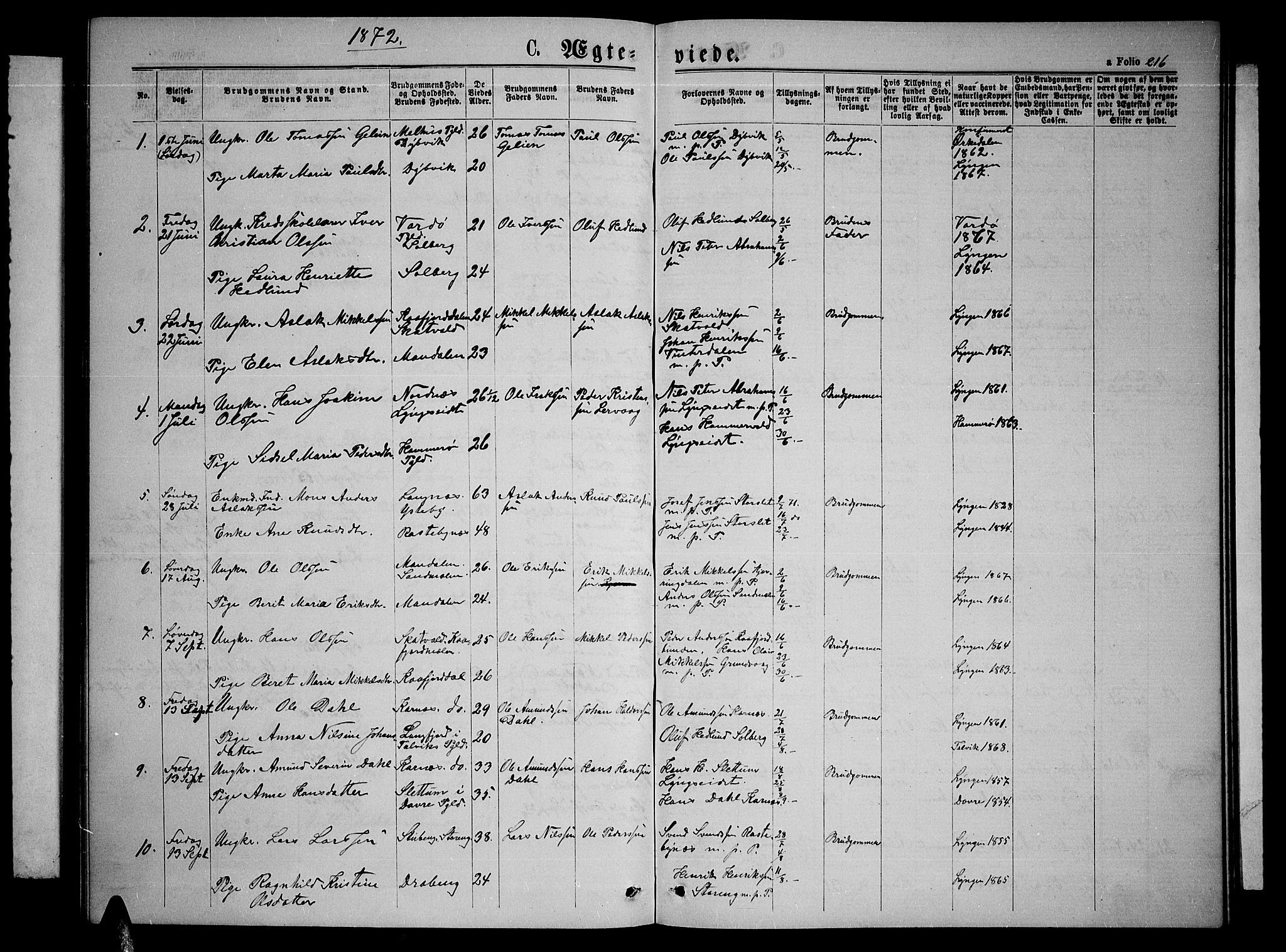 Lyngen sokneprestembete, AV/SATØ-S-1289/H/He/Heb/L0004klokker: Klokkerbok nr. 4, 1868-1878, s. 216