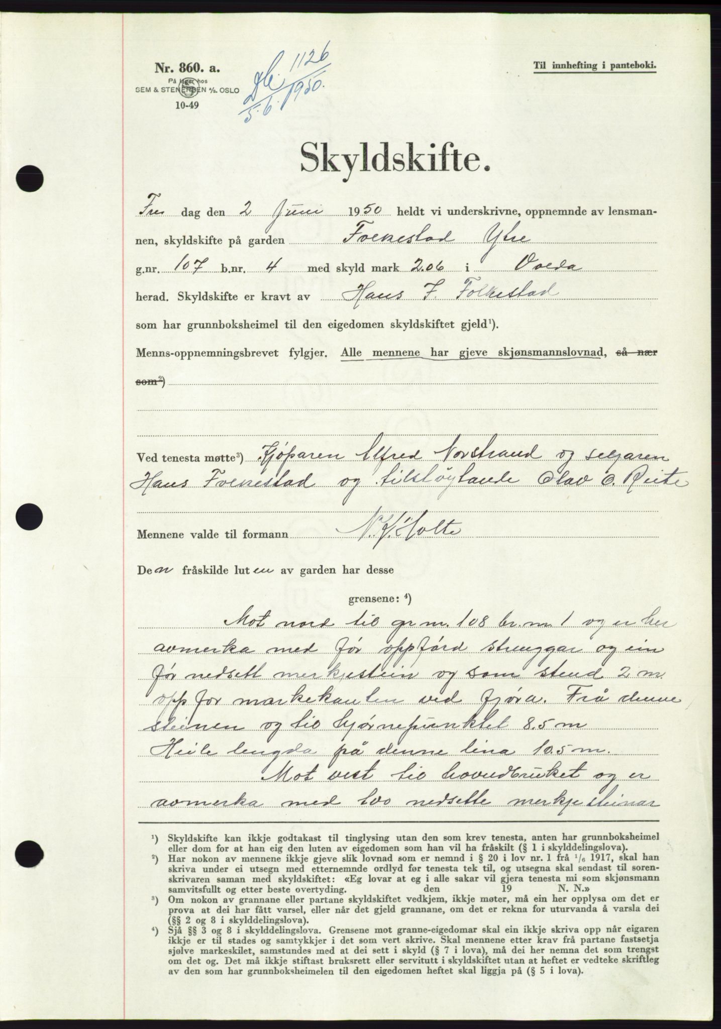 Søre Sunnmøre sorenskriveri, AV/SAT-A-4122/1/2/2C/L0087: Pantebok nr. 13A, 1950-1950, Dagboknr: 1126/1950